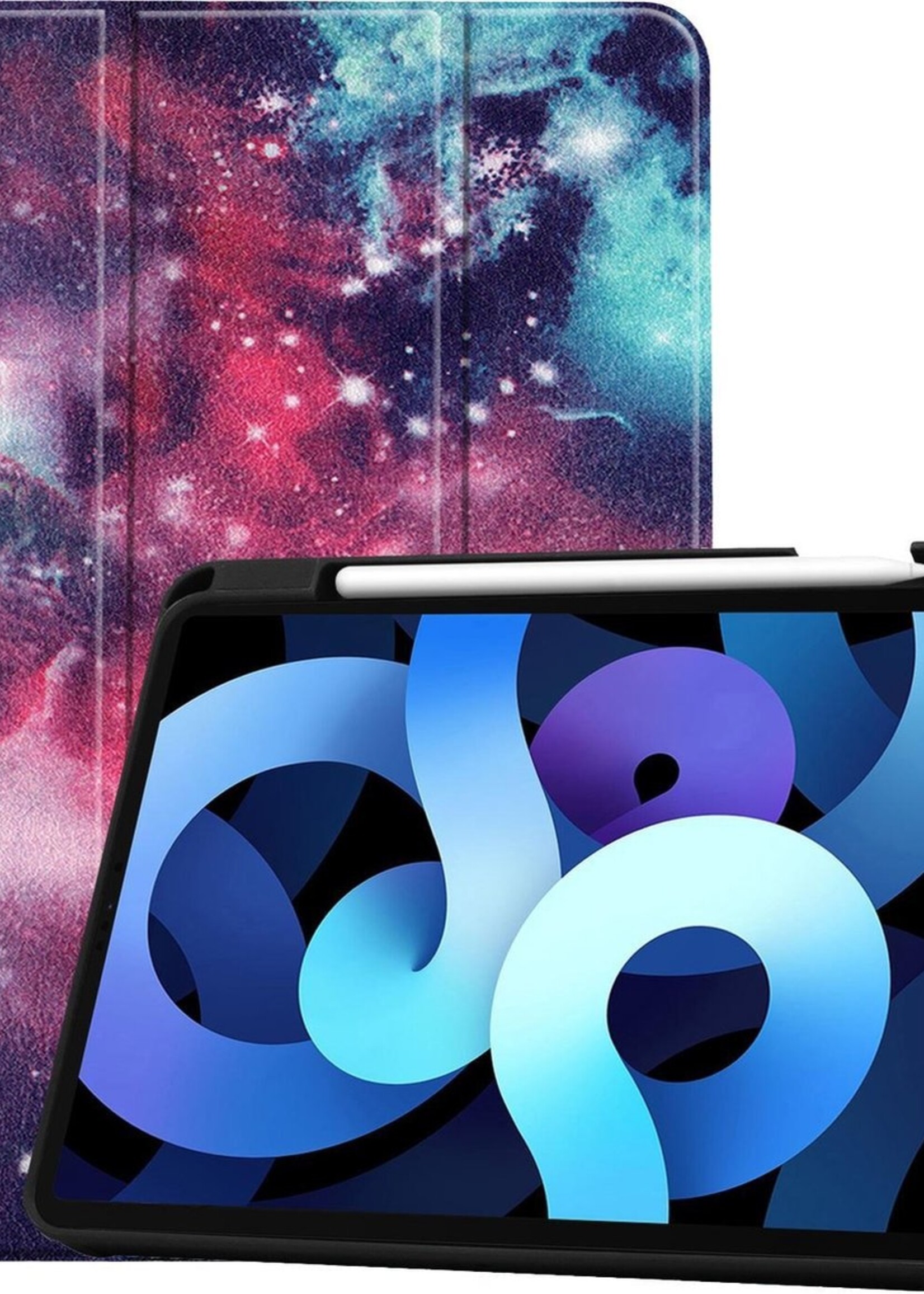 BTH Hoes Geschikt voor iPad Air 2020 Hoes Book Case Hoesje Trifold Cover Met Uitsparing Geschikt voor Apple Pencil - Hoesje Geschikt voor iPad Air 4 2020 Hoesje Bookcase - Galaxy