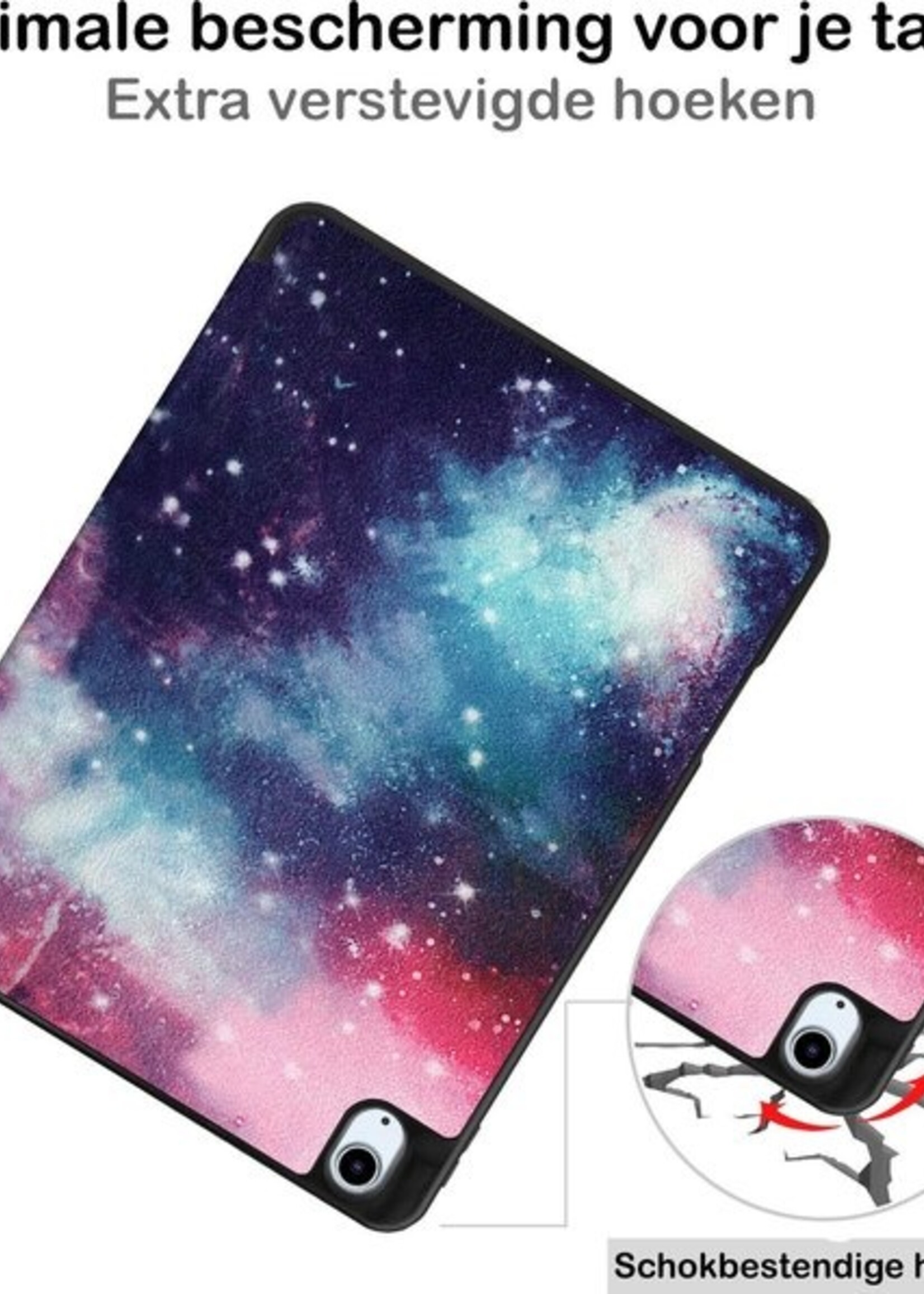 BTH Hoes Geschikt voor iPad Air 2020 Hoes Book Case Hoesje Trifold Cover Met Uitsparing Geschikt voor Apple Pencil - Hoesje Geschikt voor iPad Air 4 2020 Hoesje Bookcase - Galaxy