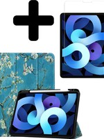 BTH BTH iPad Air 2020 (4e generatie) Hoesje Met Uitsparing S Pen Met Screenprotector - Bloemen
