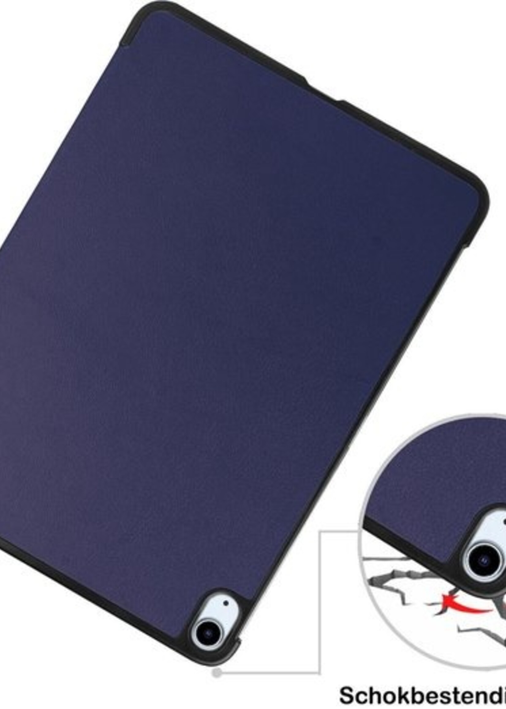 BTH Hoes Geschikt voor iPad Air 2020 Hoes Book Case Hoesje Trifold Cover Met Uitsparing Geschikt voor Apple Pencil Met Screenprotector - Hoesje Geschikt voor iPad Air 4 2020 Hoesje Bookcase - Donkerblauw