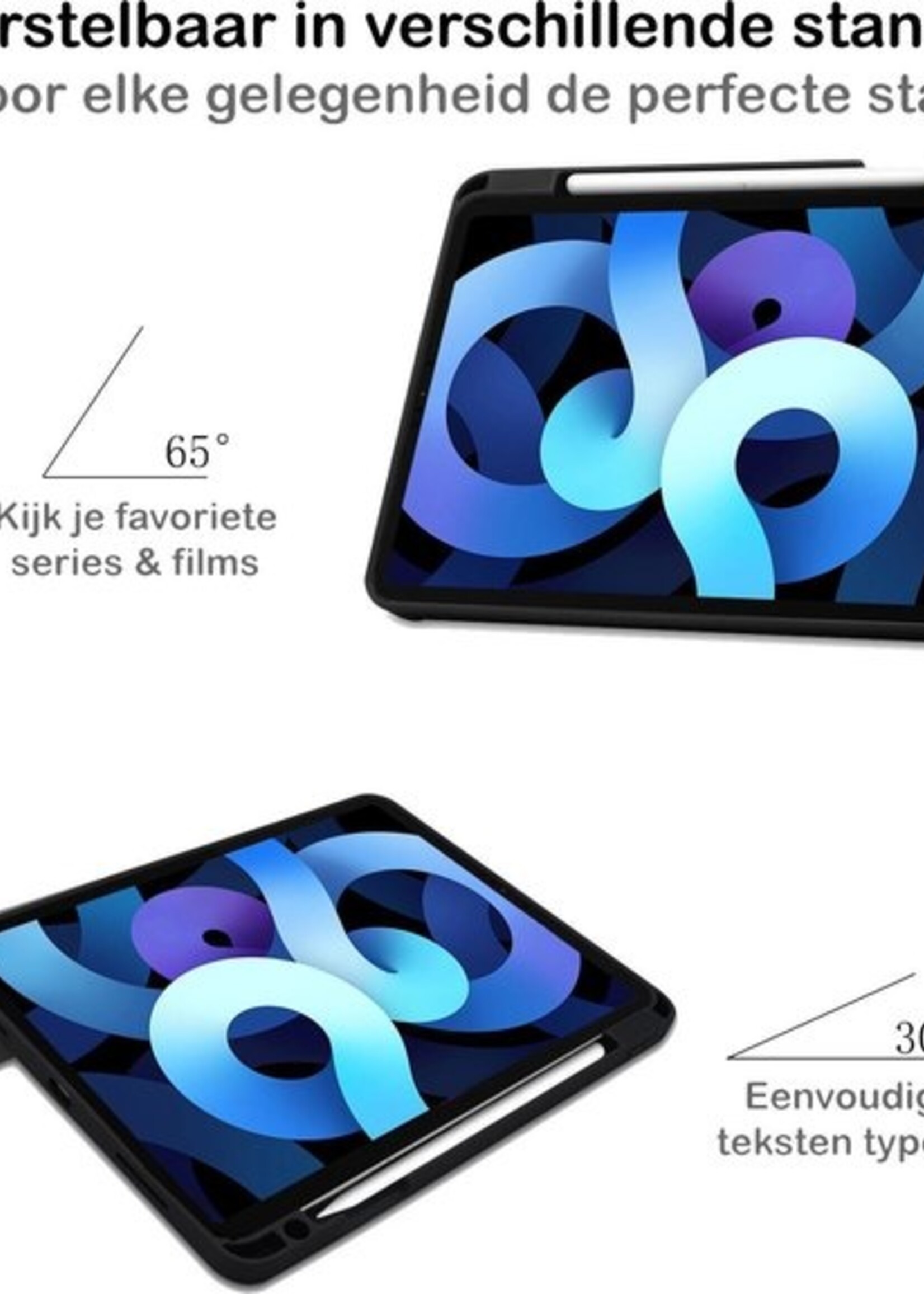 BTH Hoes Geschikt voor iPad Air 2020 Hoes Book Case Hoesje Trifold Cover Met Uitsparing Geschikt voor Apple Pencil Met Screenprotector - Hoesje Geschikt voor iPad Air 4 2020 Hoesje Bookcase - Donkergroen