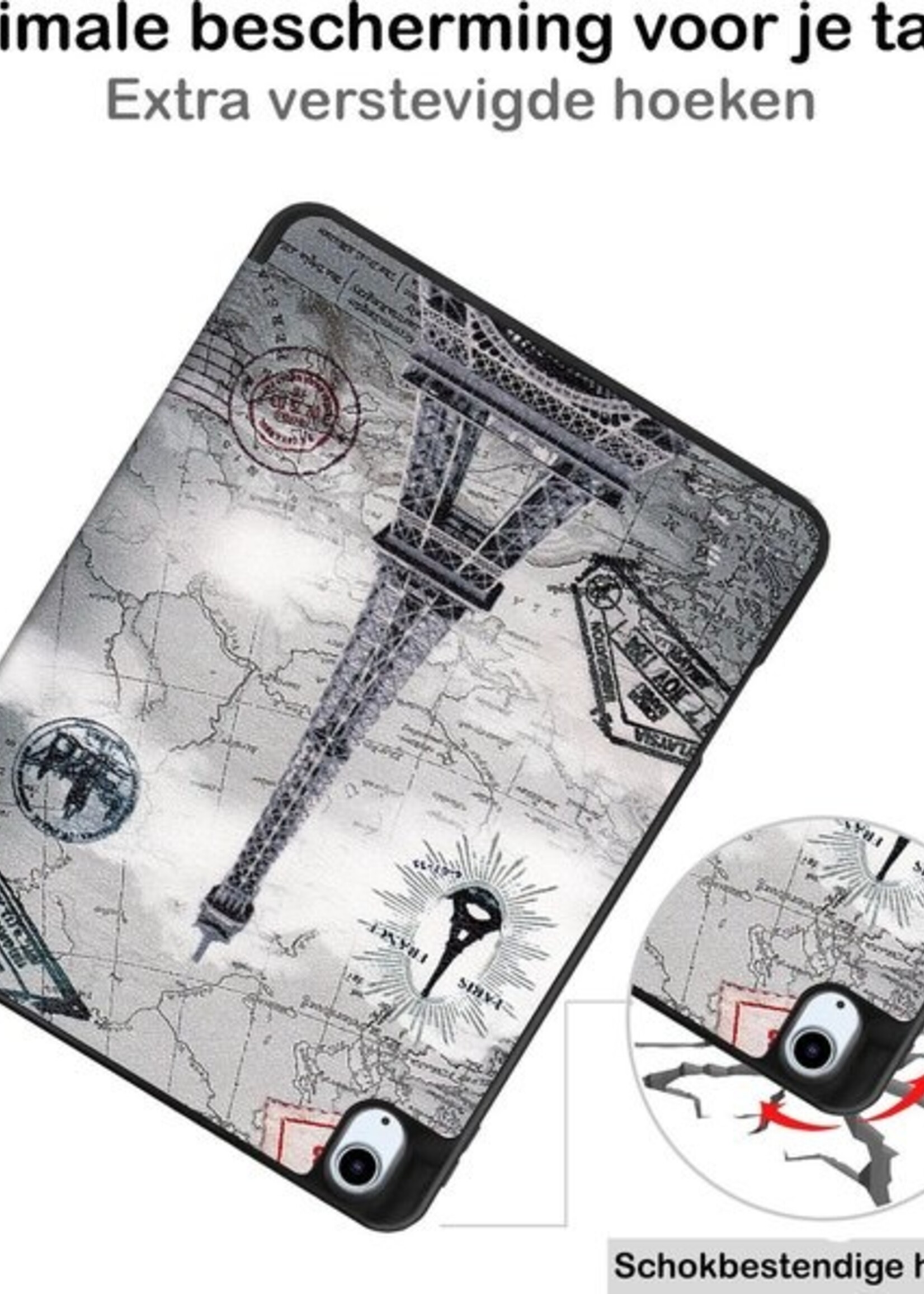 BTH Hoes Geschikt voor iPad Air 2020 Hoes Book Case Hoesje Trifold Cover Met Uitsparing Geschikt voor Apple Pencil Met Screenprotector - Hoesje Geschikt voor iPad Air 4 2020 Hoesje Bookcase - Eiffeltoren