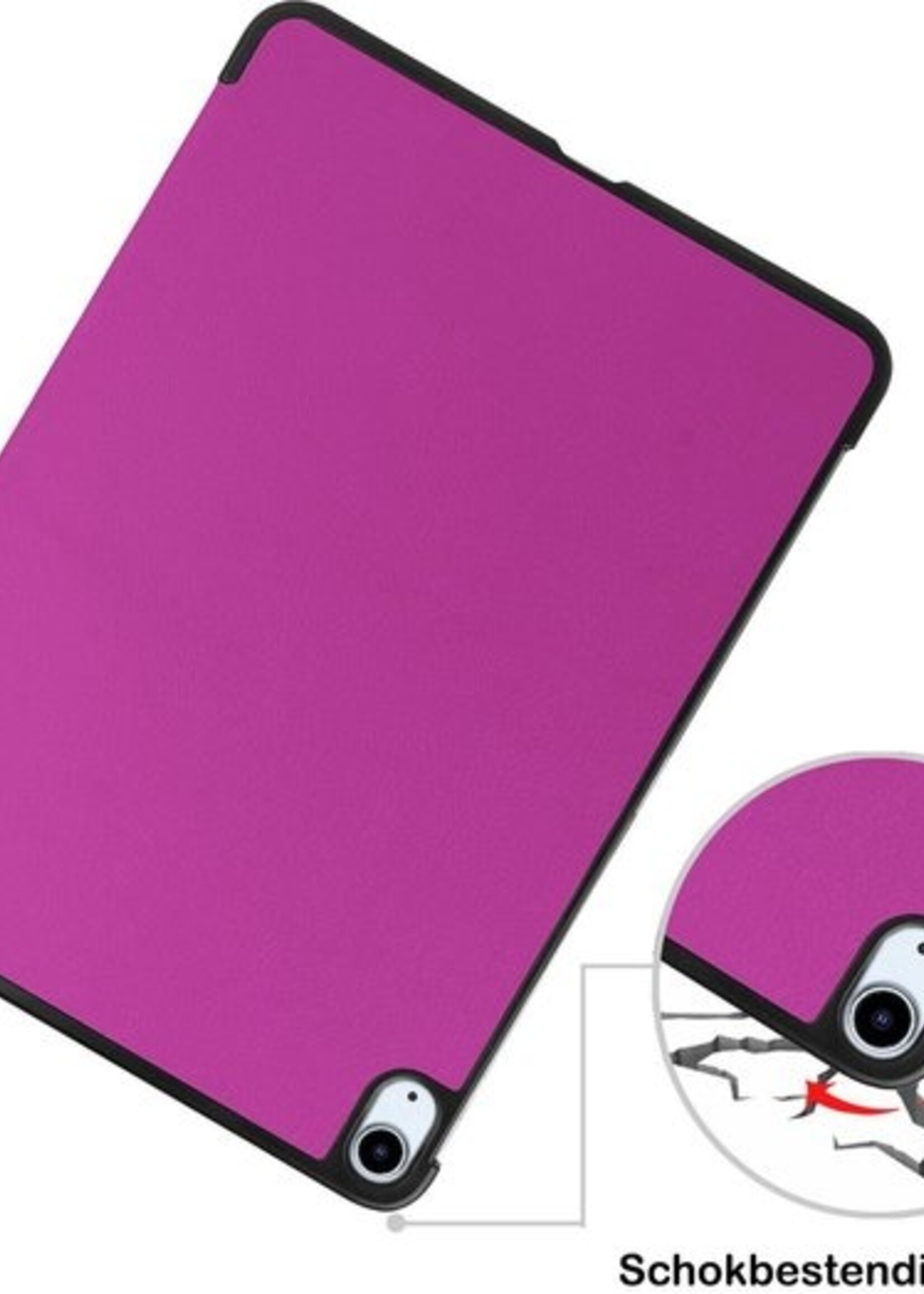 BTH Hoes Geschikt voor iPad Air 2020 Hoes Book Case Hoesje Trifold Cover Met Uitsparing Geschikt voor Apple Pencil Met Screenprotector - Hoesje Geschikt voor iPad Air 4 2020 Hoesje Bookcase - Paars