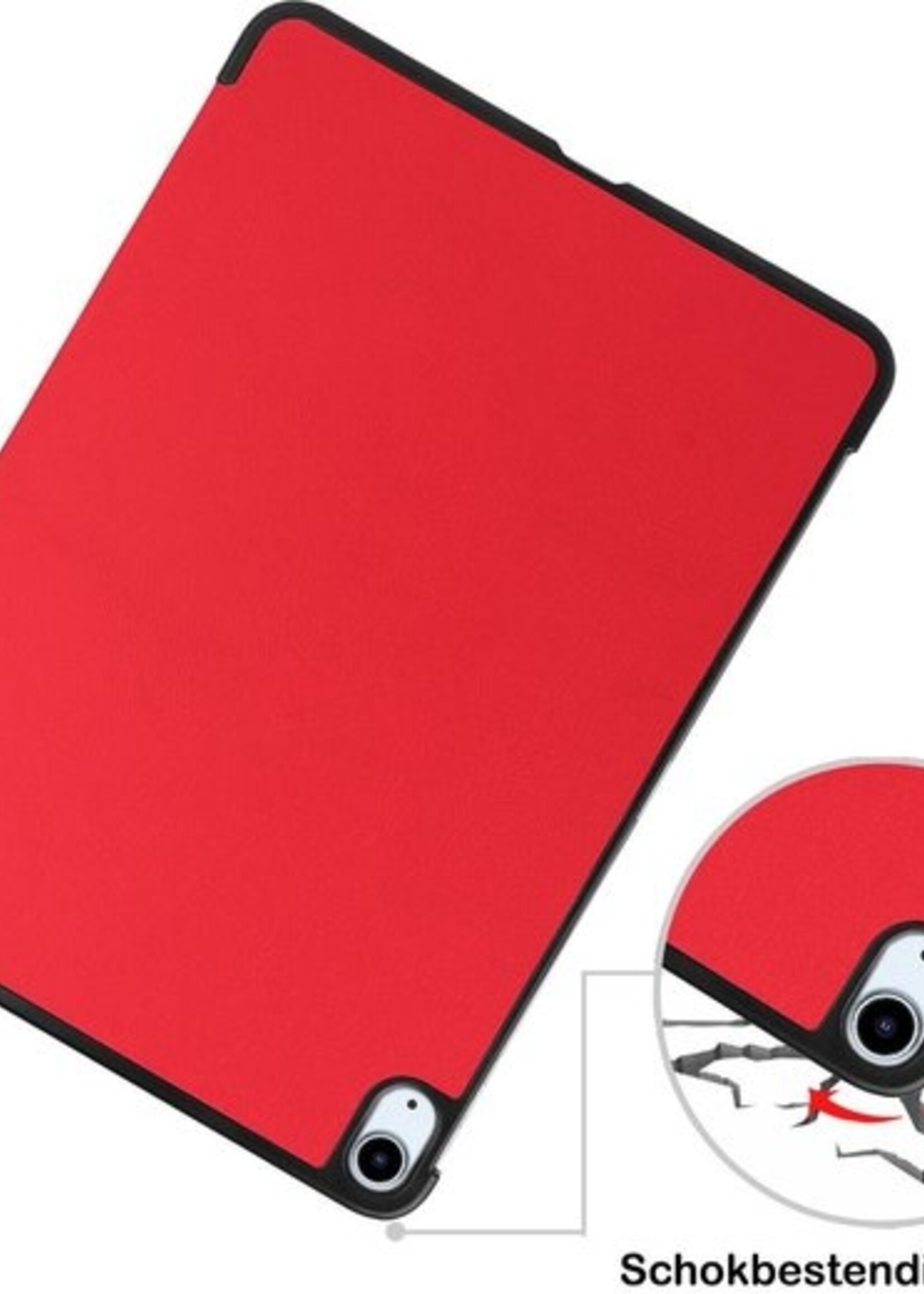 BTH Hoes Geschikt voor iPad Air 2020 Hoes Book Case Hoesje Trifold Cover Met Uitsparing Geschikt voor Apple Pencil Met Screenprotector - Hoesje Geschikt voor iPad Air 4 2020 Hoesje Bookcase - Rood