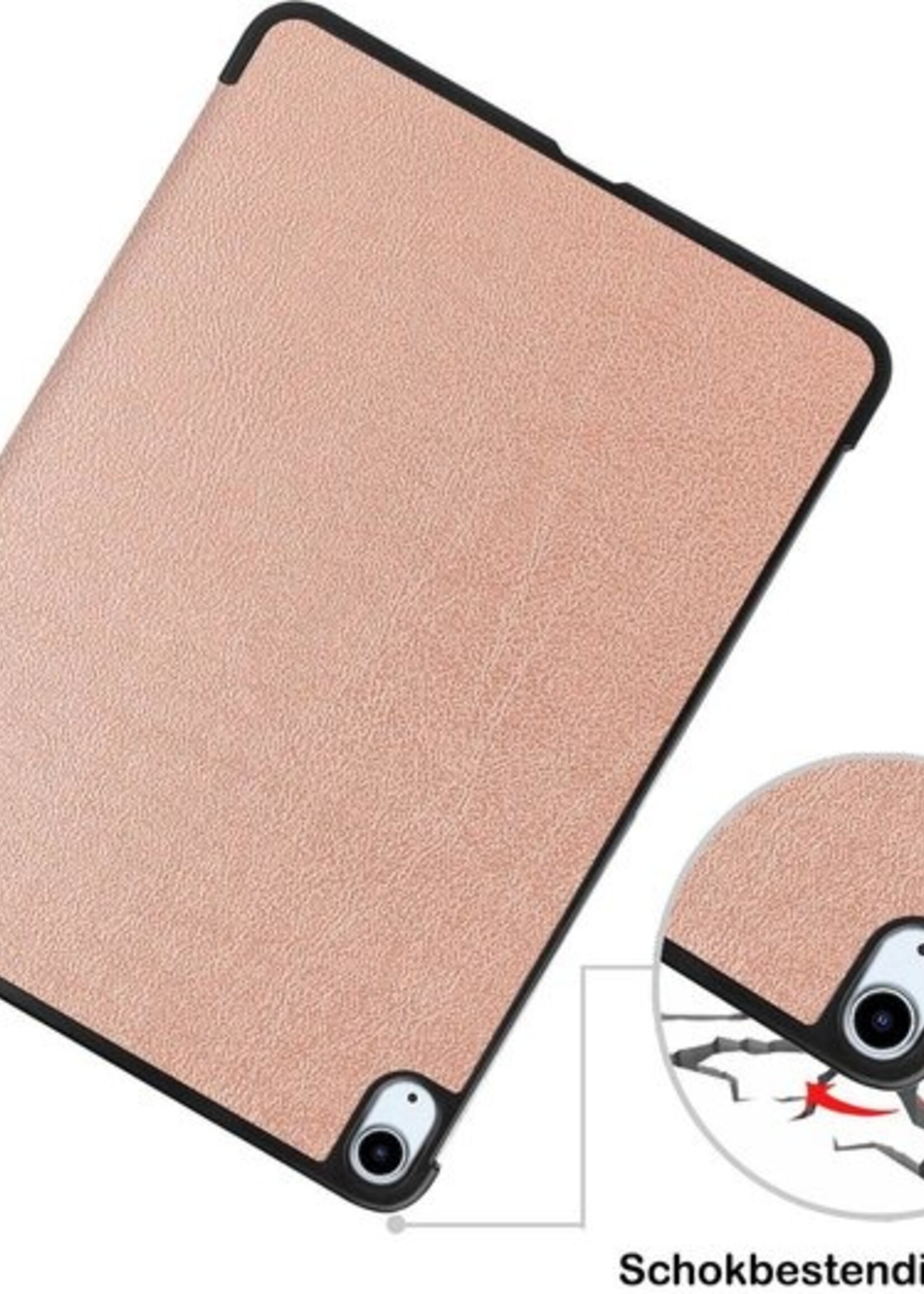 BTH Hoes Geschikt voor iPad Air 2020 Hoes Book Case Hoesje Trifold Cover Met Uitsparing Geschikt voor Apple Pencil Met Screenprotector - Hoesje Geschikt voor iPad Air 4 2020 Hoesje Bookcase - Rosé goud