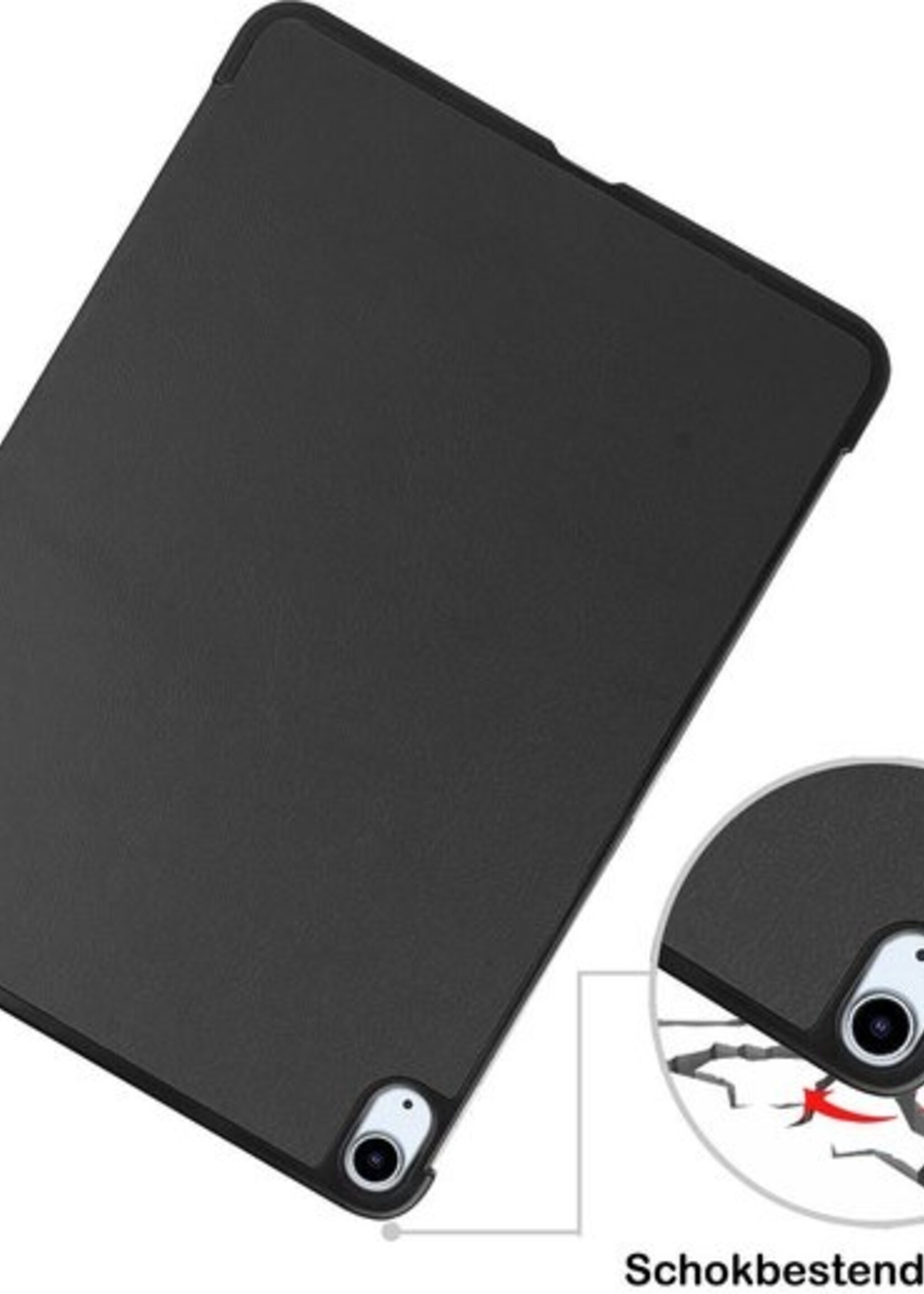BTH Hoes Geschikt voor iPad Air 2020 Hoes Book Case Hoesje Trifold Cover Met Uitsparing Geschikt voor Apple Pencil Met Screenprotector - Hoesje Geschikt voor iPad Air 4 2020 Hoesje Bookcase - Zwart