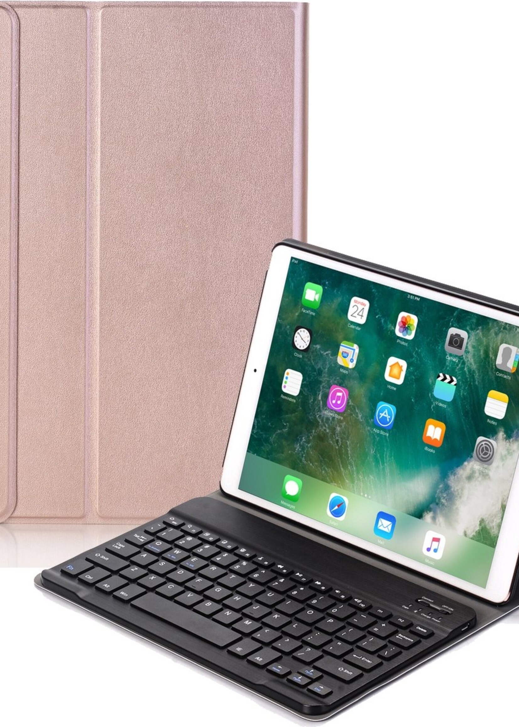 BTH iPad 10.2 2021 Hoesje Toetsenbord Hoes Luxe Keyboard Case Cover - Rose Goud