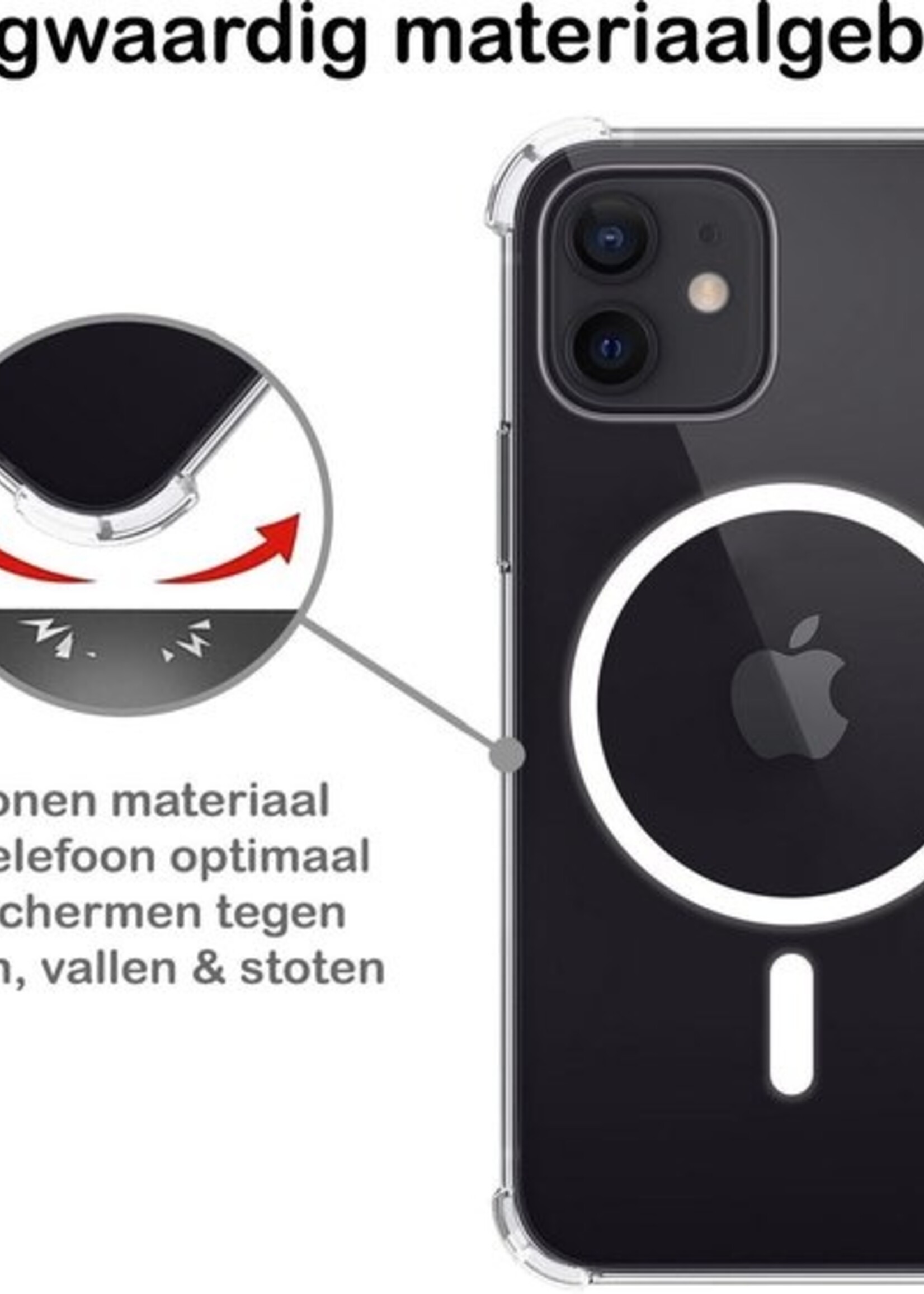 BTH Hoes Voor iPhone 12 Hoesje Geschikt Voor Draadloos Opladen Shock Proof Hoes Siliconen Case Transparant - Hoes Voor iPhone 12 Case Hoesje Cover