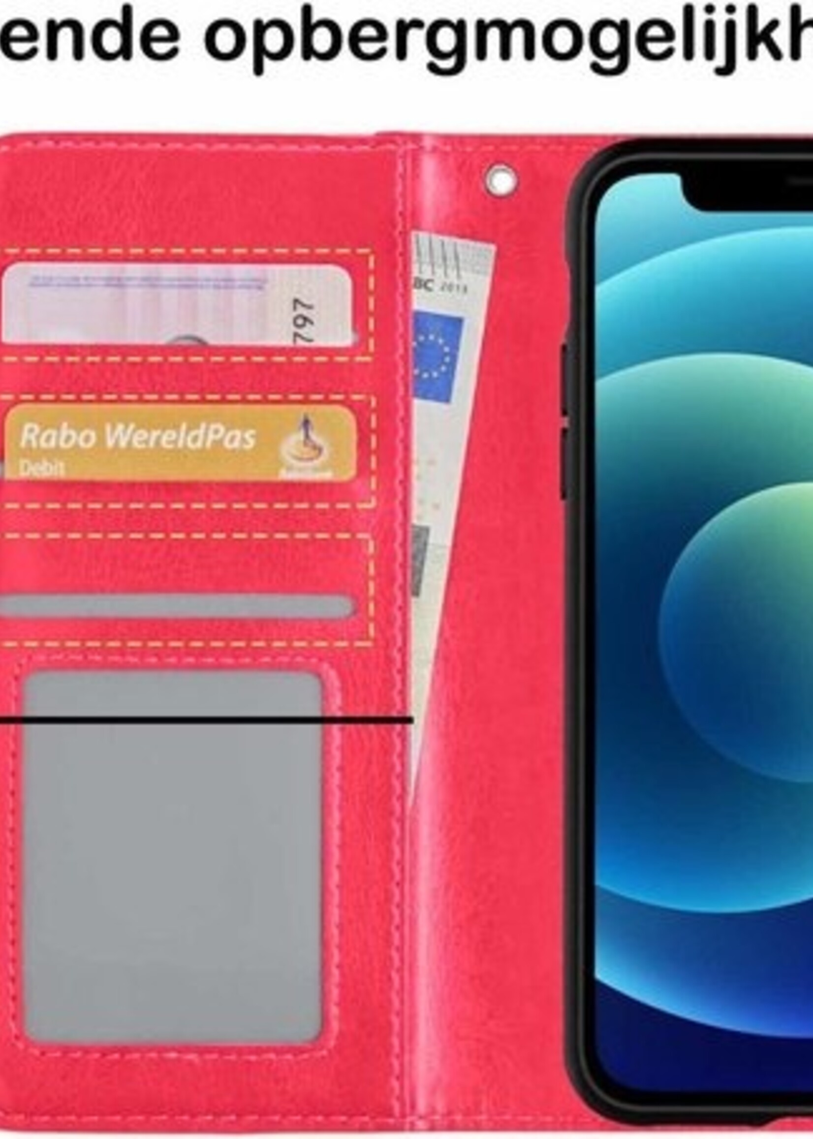 BTH Hoesje Geschikt voor iPhone 12 Pro Hoesje Book Case Uitneembare 2-in-1 Hoes - Hoes Geschikt voor iPhone 12 Pro Hoes Wallet Case Pashouder Hoesje - Donkerroze