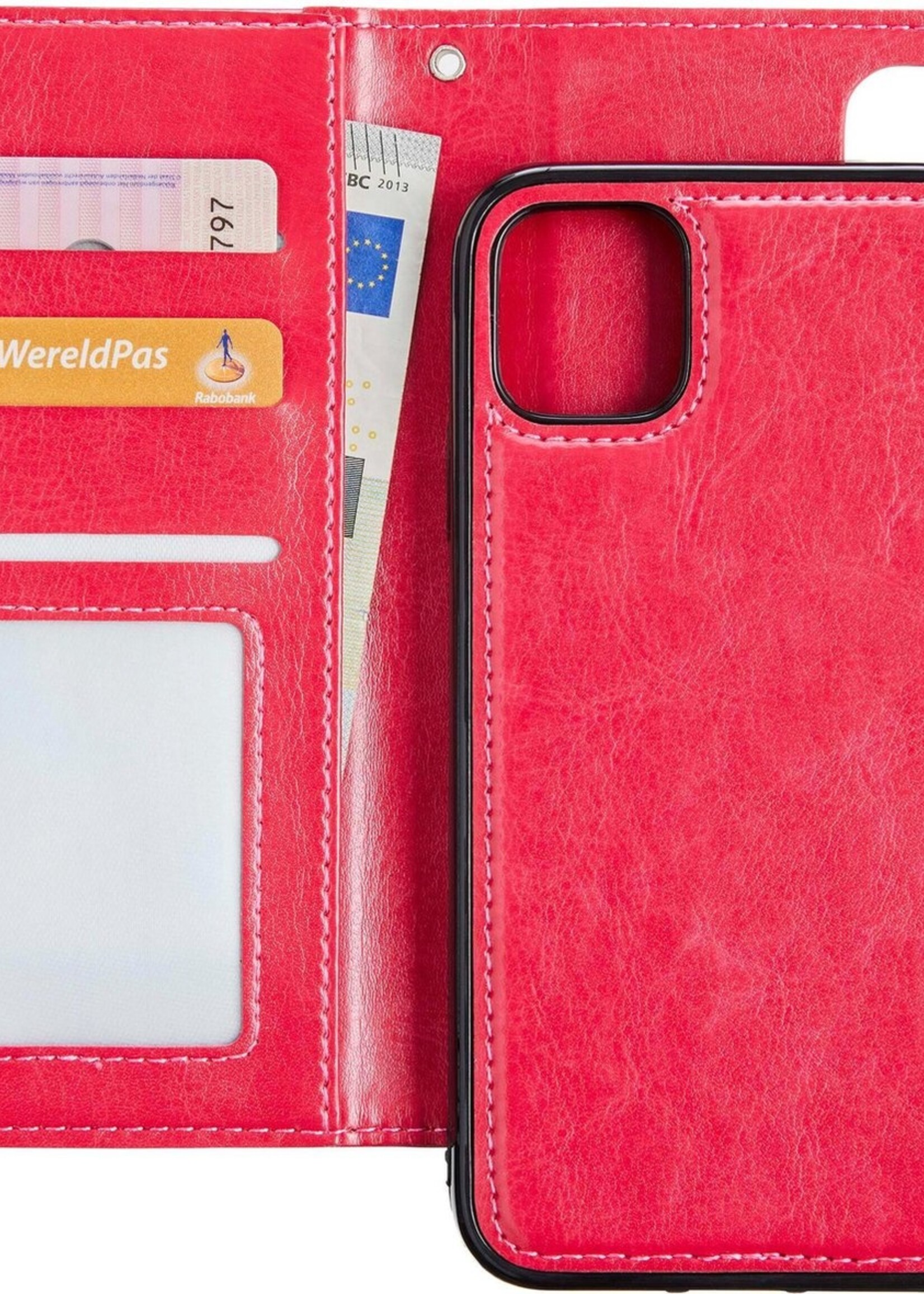 BTH Hoesje Geschikt voor iPhone 12 Pro Hoesje Book Case Uitneembare 2-in-1 Hoes - Hoes Geschikt voor iPhone 12 Pro Hoes Wallet Case Pashouder Hoesje - Donkerroze