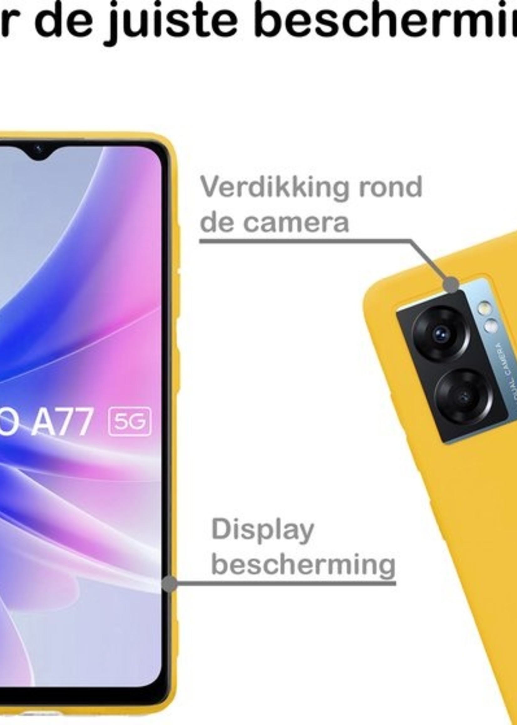 BTH Hoesje Geschikt voor OPPO A77 Hoesje Siliconen Case Hoes Met Screenprotector - Hoes Geschikt voor OPPO A77 Hoes Cover Case - Geel