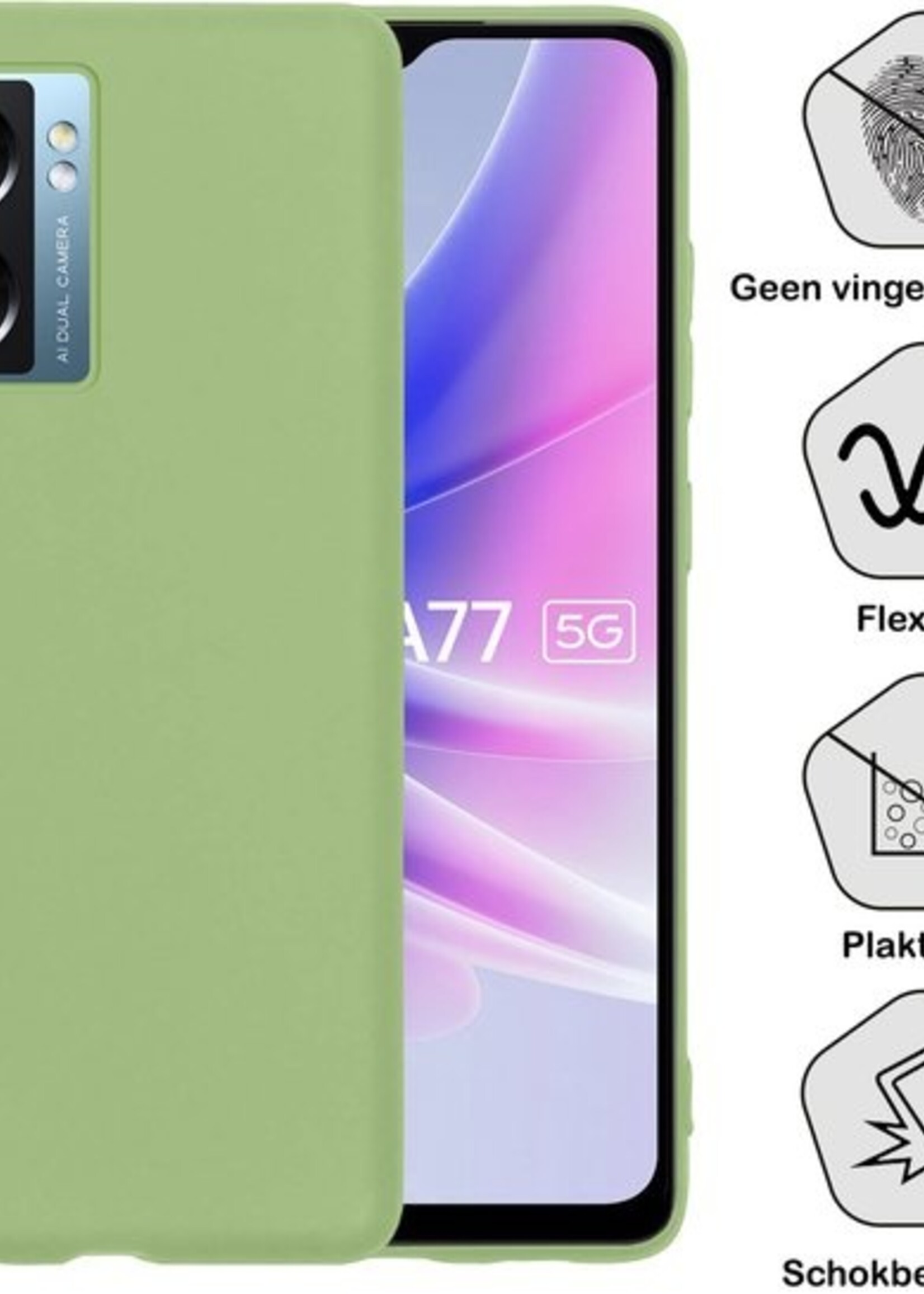 BTH Hoesje Geschikt voor OPPO A77 Hoesje Siliconen Case Hoes Met Screenprotector - Hoes Geschikt voor OPPO A77 Hoes Cover Case - Groen