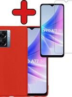 BTH BTH OPPO A77 Hoesje Siliconen Met Screenprotector - Rood