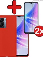BTH BTH OPPO A77 Hoesje Siliconen Met 2x Screenprotector - Rood