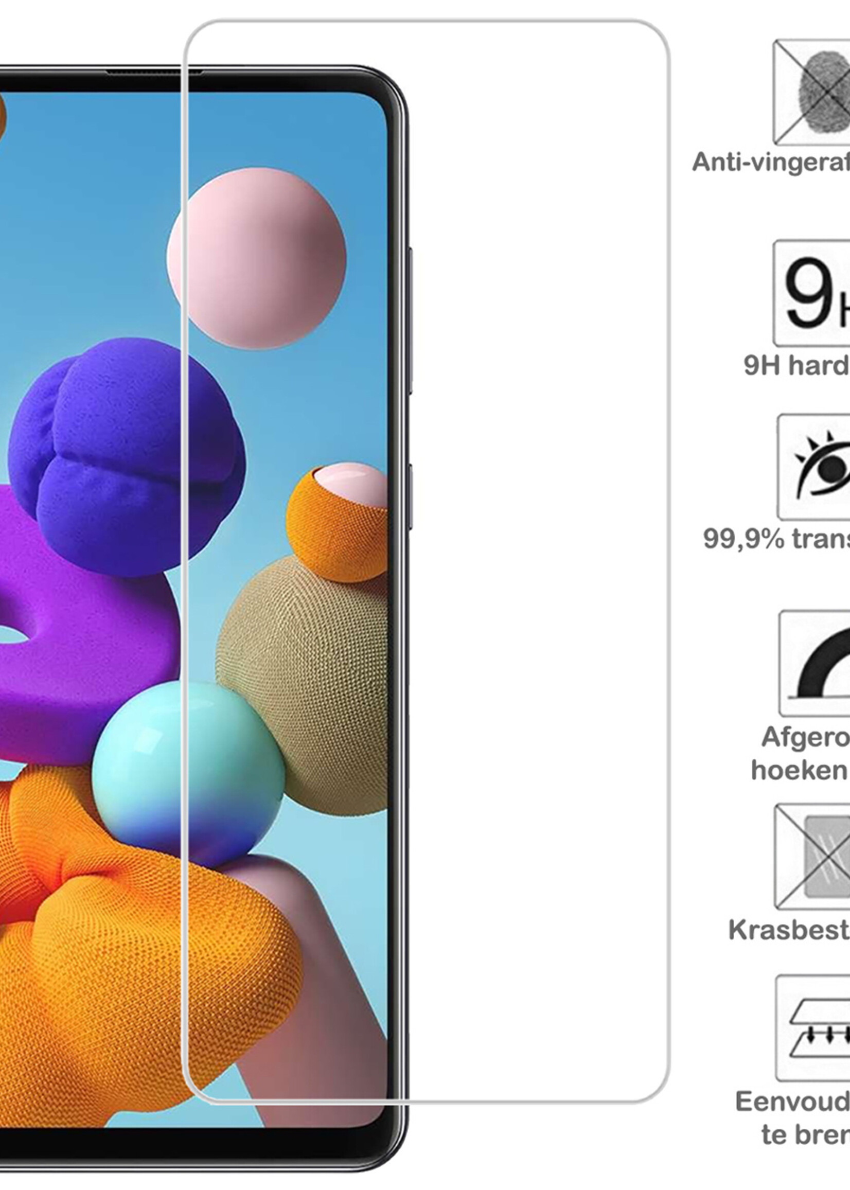 BTH Screenprotector Geschikt voor Samsung A21s Screenprotector Glas Gehard Tempered Glass Full Cover - Screenprotector Geschikt voor Samsung Galaxy A21s Screen Protector Screen Cover