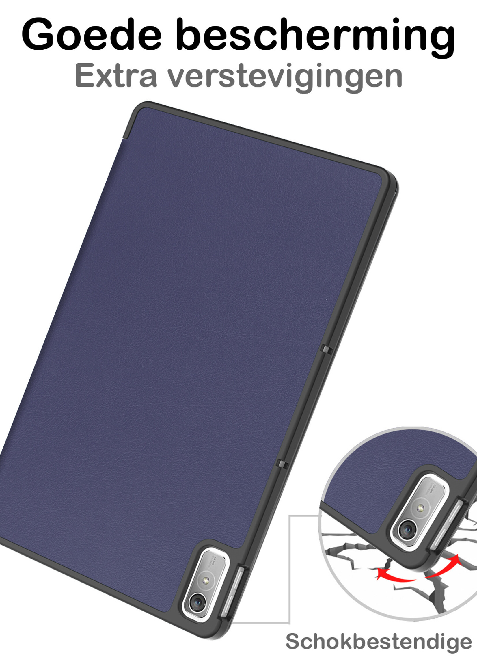 BTH Hoes Geschikt voor Lenovo Tab P11 (2e Gen) Hoes Book Case Hoesje Trifold Cover Met Screenprotector - Hoesje Geschikt voor Lenovo Tab P11 (2nd Gen) Hoesje Bookcase - Donkerblauw