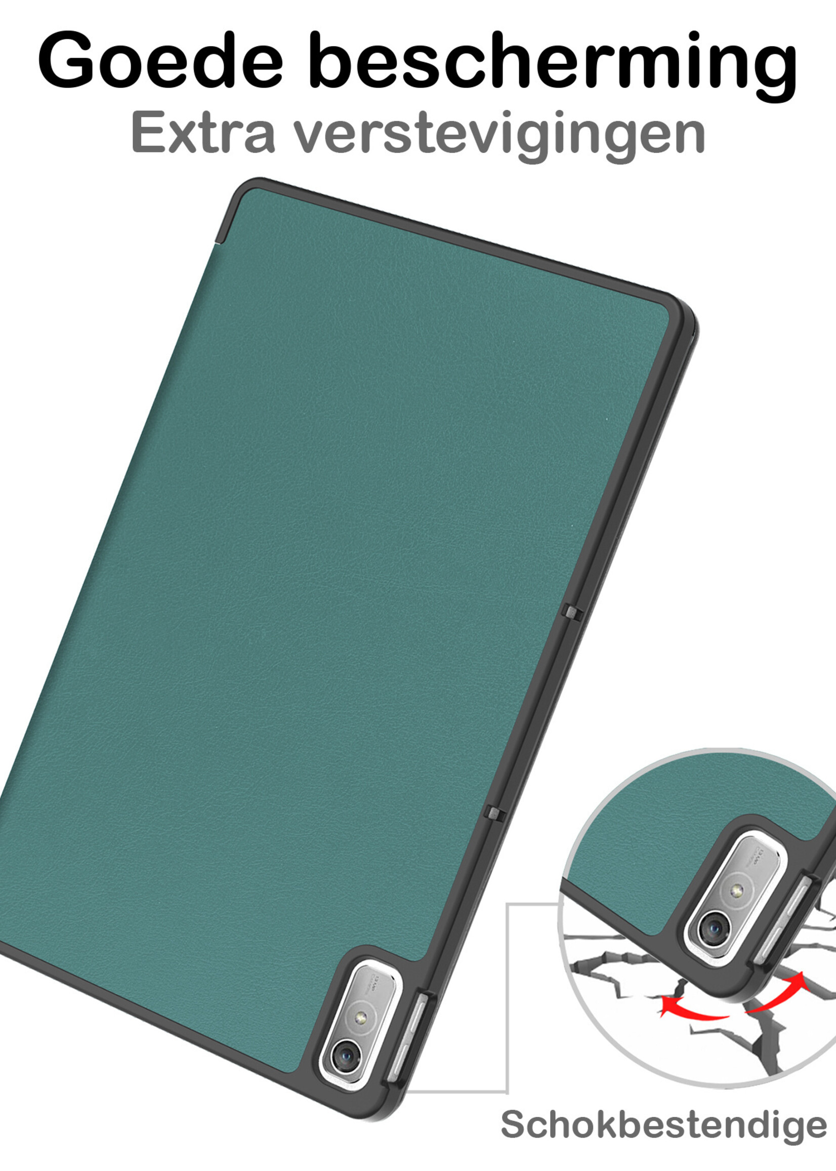 BTH Hoes Geschikt voor Lenovo Tab P11 (2e Gen) Hoes Book Case Hoesje Trifold Cover Met Screenprotector - Hoesje Geschikt voor Lenovo Tab P11 (2nd Gen) Hoesje Bookcase - Donkergroen