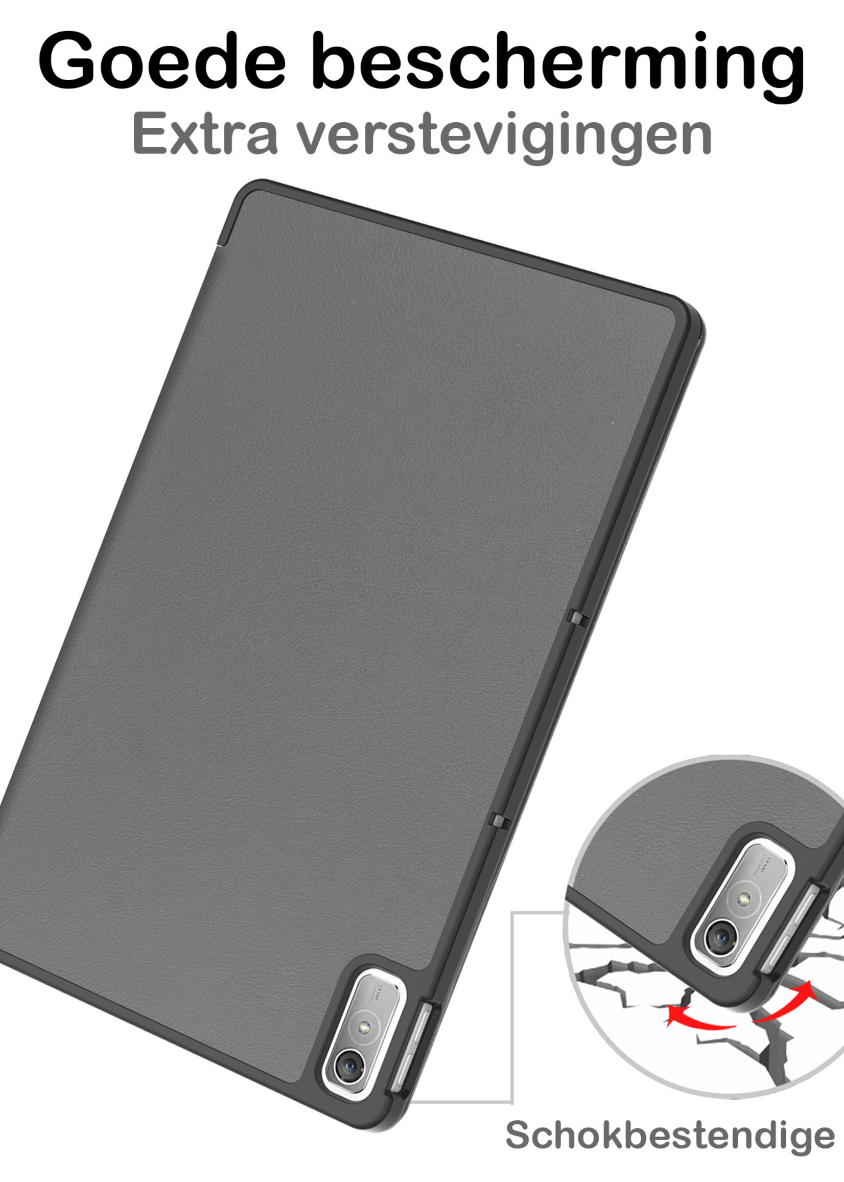 BTH Hoes Geschikt voor Lenovo Tab P11 (2e Gen) Hoes Book Case Hoesje Trifold Cover Met Screenprotector - Hoesje Geschikt voor Lenovo Tab P11 (2nd Gen) Hoesje Bookcase - Grijs
