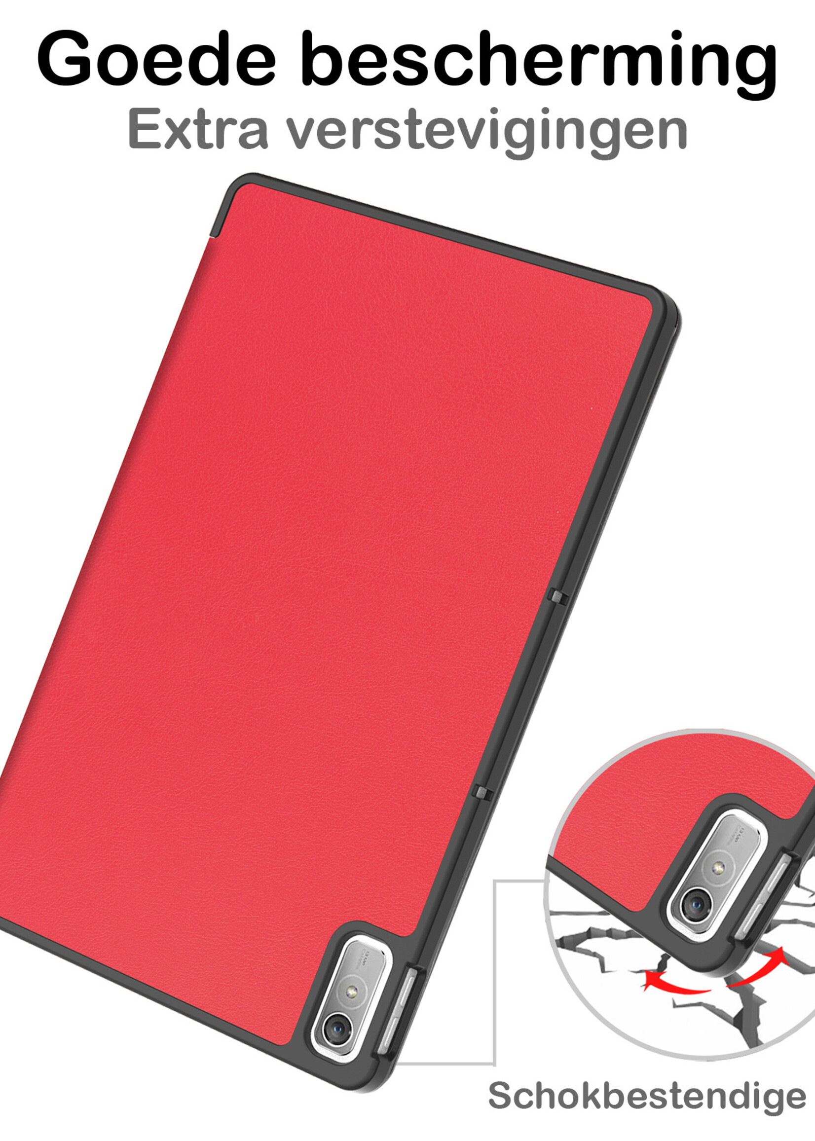 BTH Hoes Geschikt voor Lenovo Tab P11 (2e Gen) Hoes Book Case Hoesje Trifold Cover Met Screenprotector - Hoesje Geschikt voor Lenovo Tab P11 (2nd Gen) Hoesje Bookcase - Rood