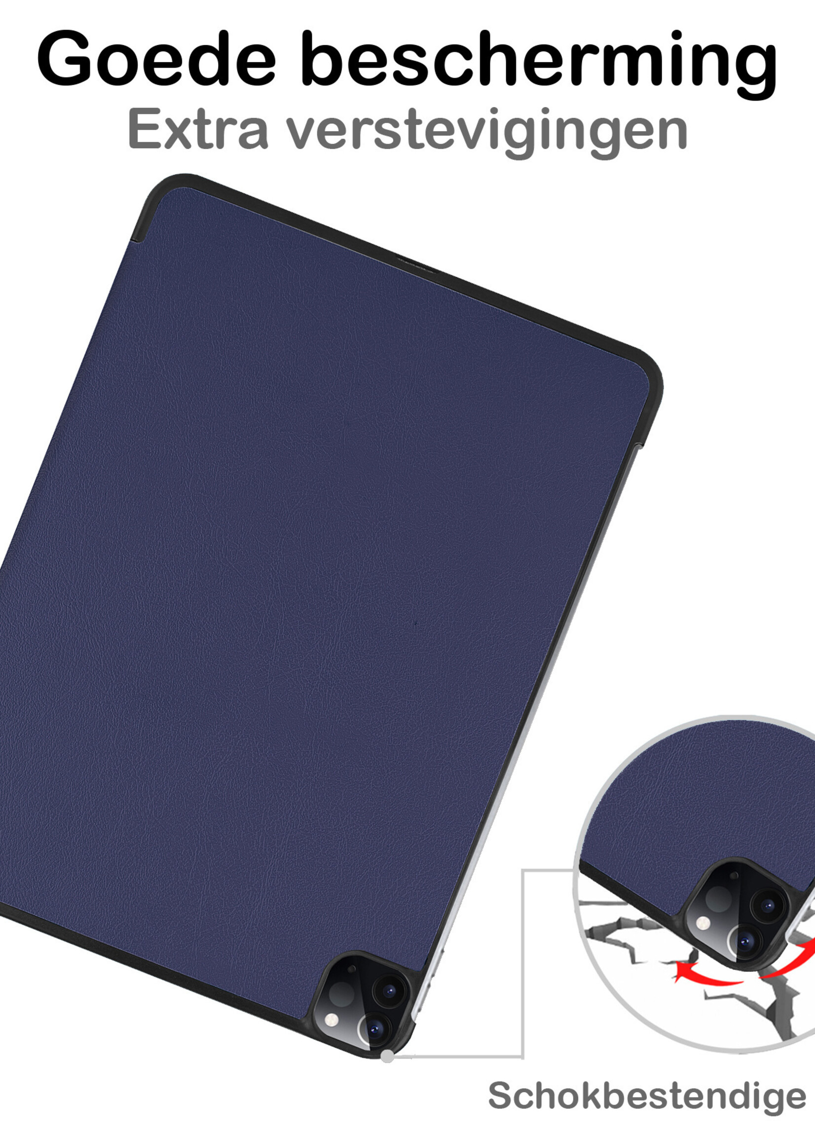 BTH BTH iPad Pro 12.9 inch (2022) Hoesje Met Screenprotector - Donkerblauw