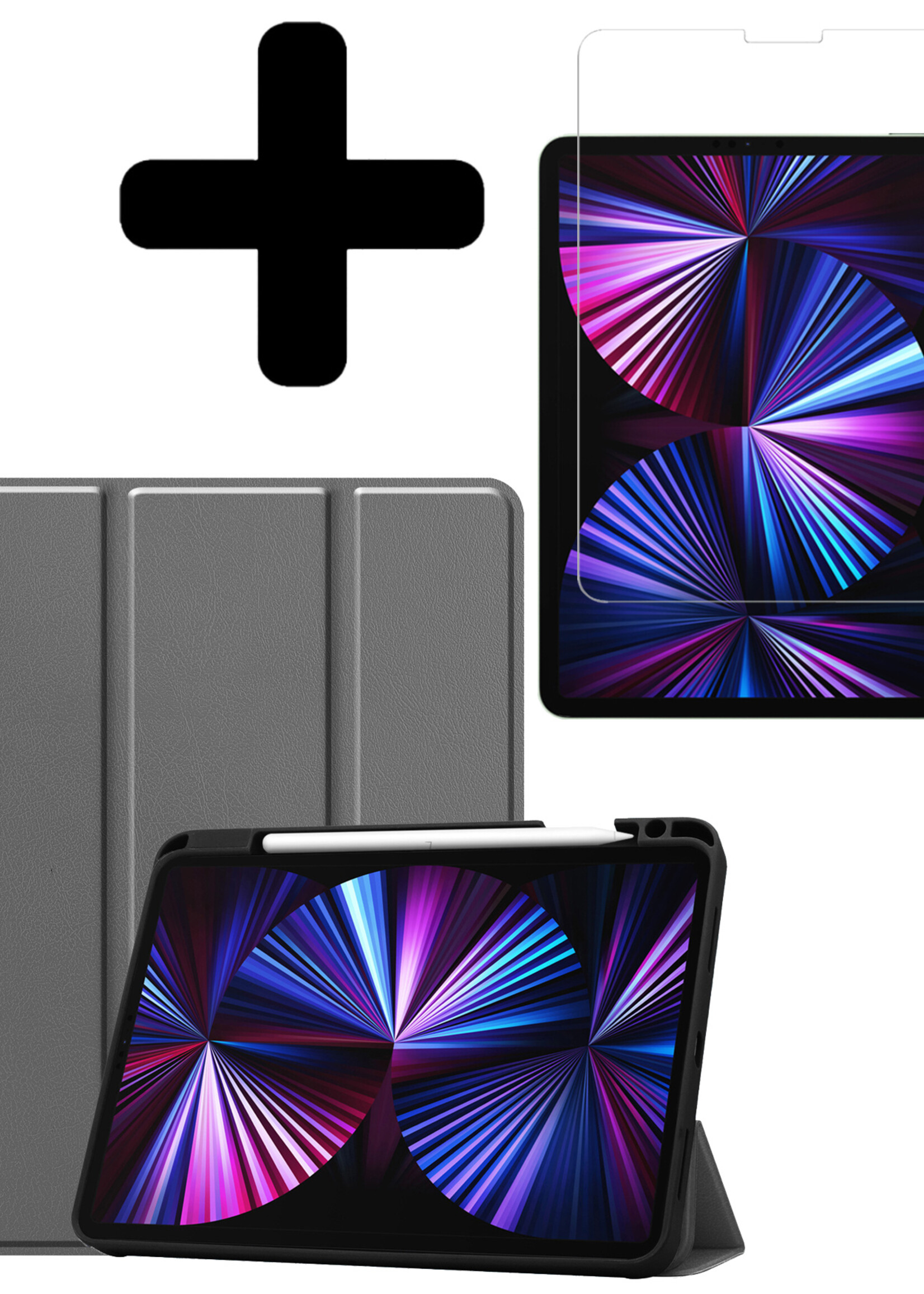 BTH BTH iPad Pro 11 inch (2021) Hoesje Met Apple Pencilhouder En Screenprotector - Grijs