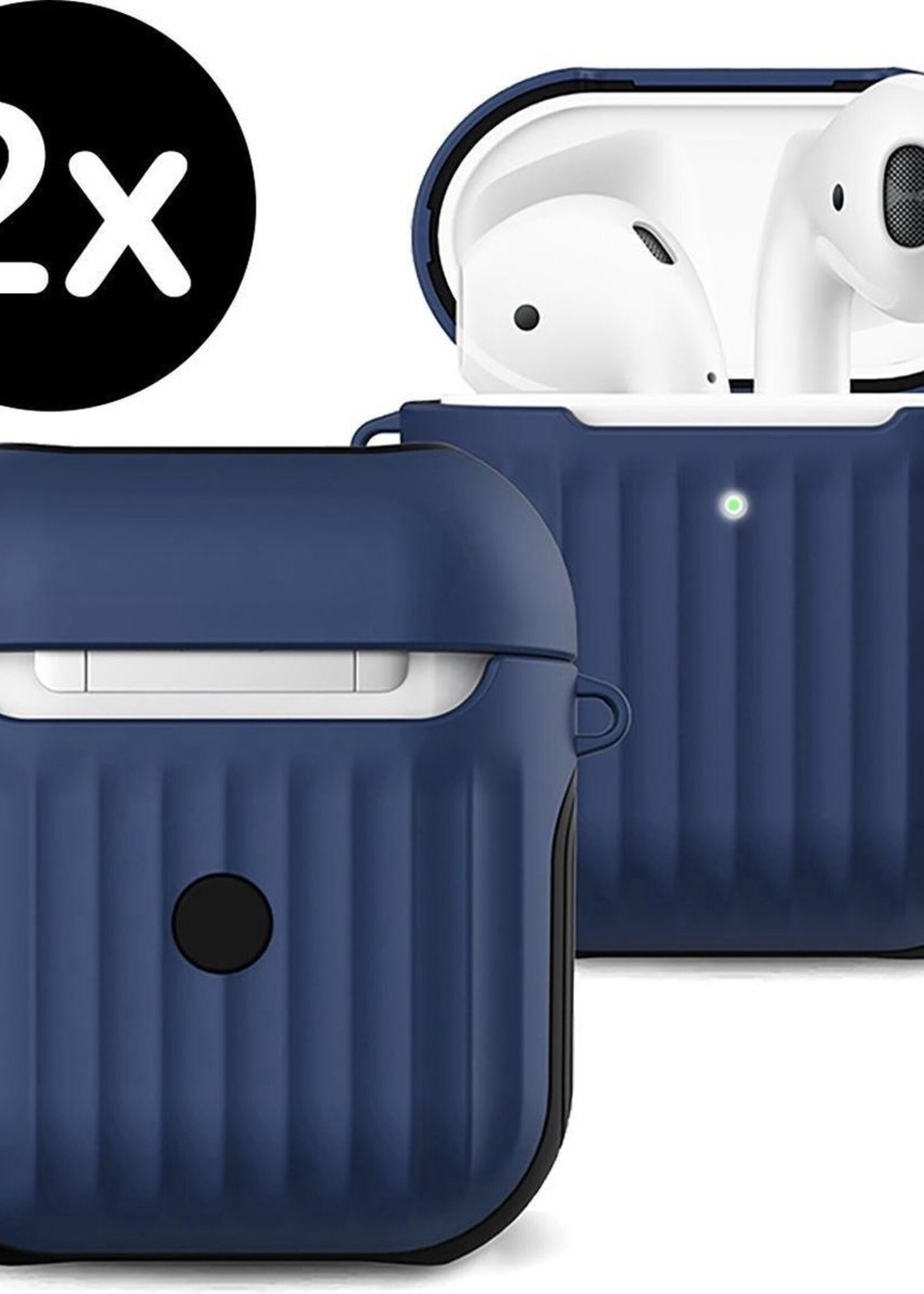 BTH Case Geschikt voor AirPods 2 Hoesje Hoes Hard Cover Ribbels - Hoesje Geschikt voor Apple Airpods 2 Case Met Ribbels - Donkerblauw - 2 PACK