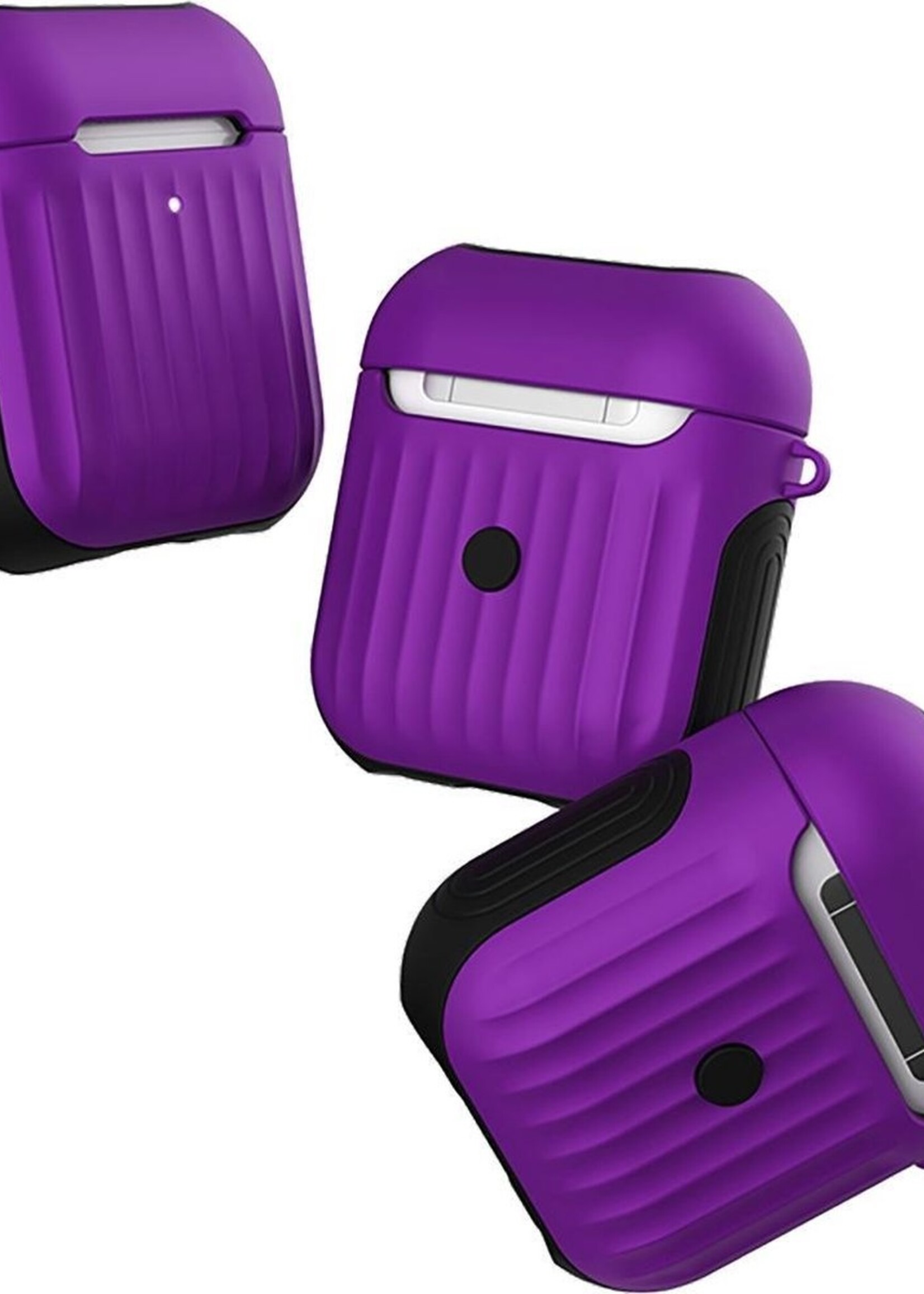 BTH Case Geschikt voor AirPods Hoesje Hoes Hard Cover Ribbels - Hoesje Geschikt voor Apple Airpods 1/2 Case Met Ribbels - Paars - 2 PACK