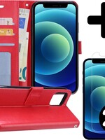 BTH BTH iPhone 12 Mini Hoesje Bookcase met 2x screenprotector - Rood