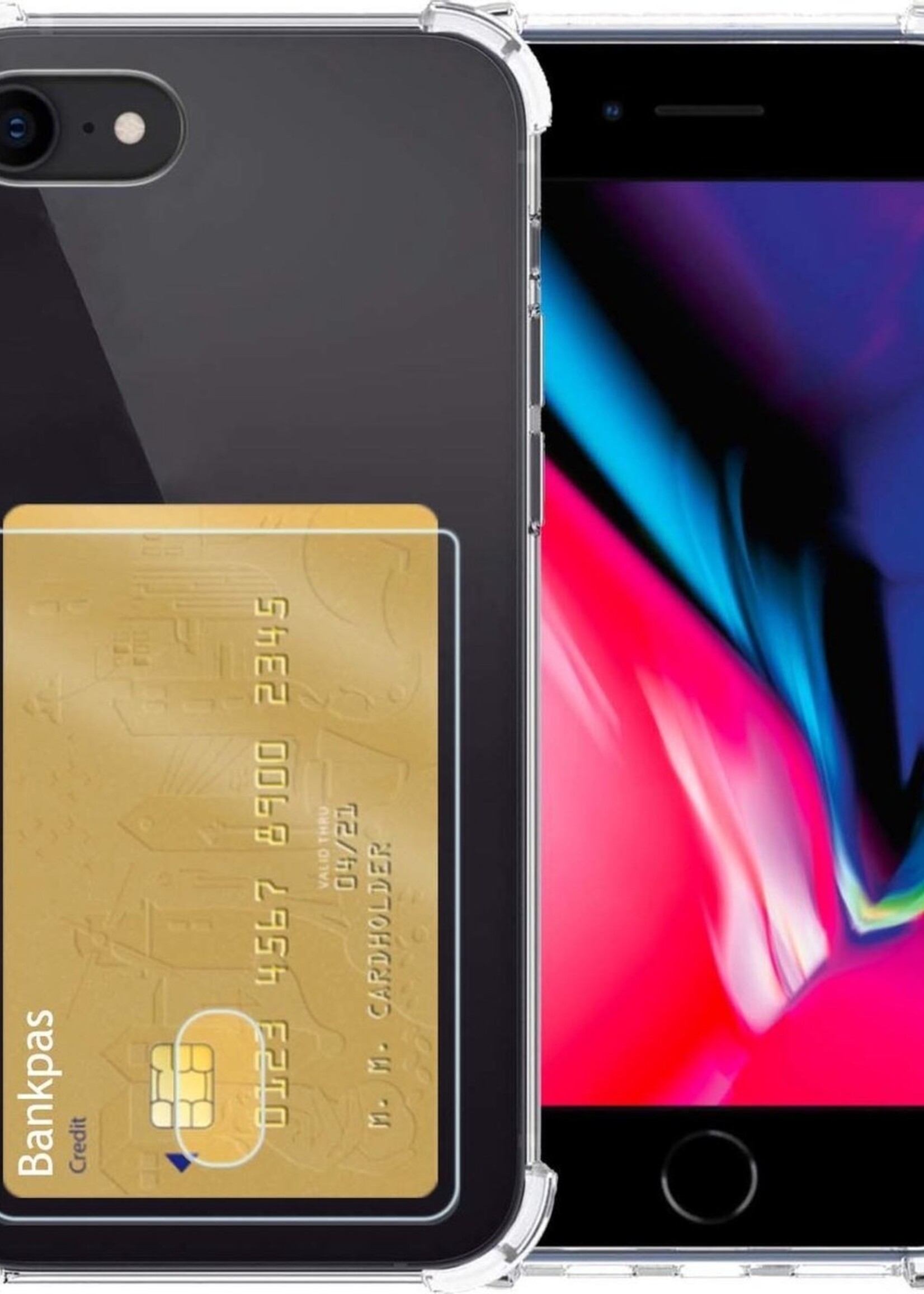 BTH Hoesje Geschikt voor iPhone 7/8 Hoesje Met Pasjeshouder Siliconen Case Met Kaarthouder - Hoes Geschikt voor iPhone 7/8 Hoesje Shock Proof Case - Transparant