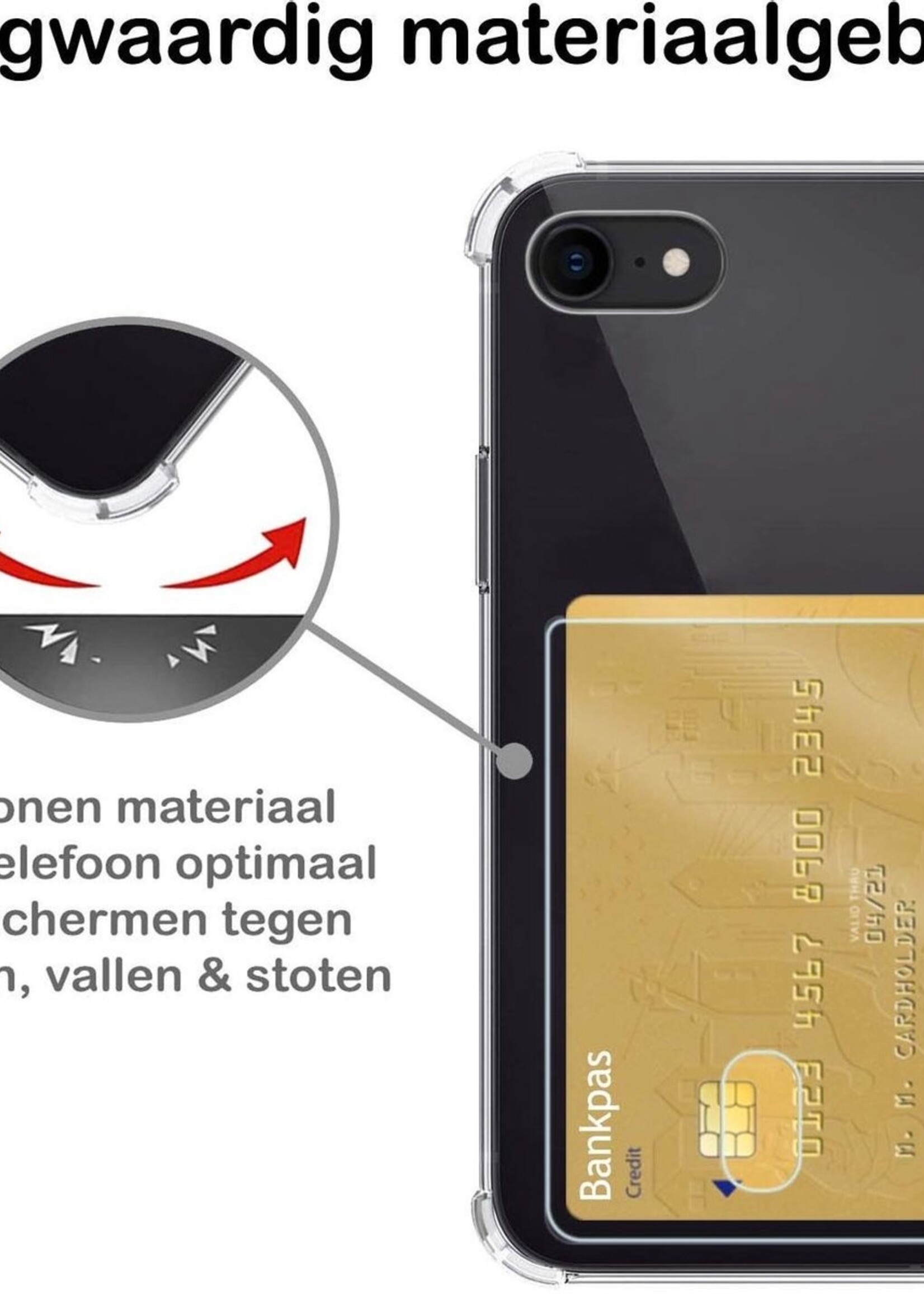 BTH Hoesje Geschikt voor iPhone 7/8 Hoesje Met Pasjeshouder Siliconen Case Met Kaarthouder Met Screenprotector - Hoes Geschikt voor iPhone 7/8 Hoesje Shock Proof Case - Transparant