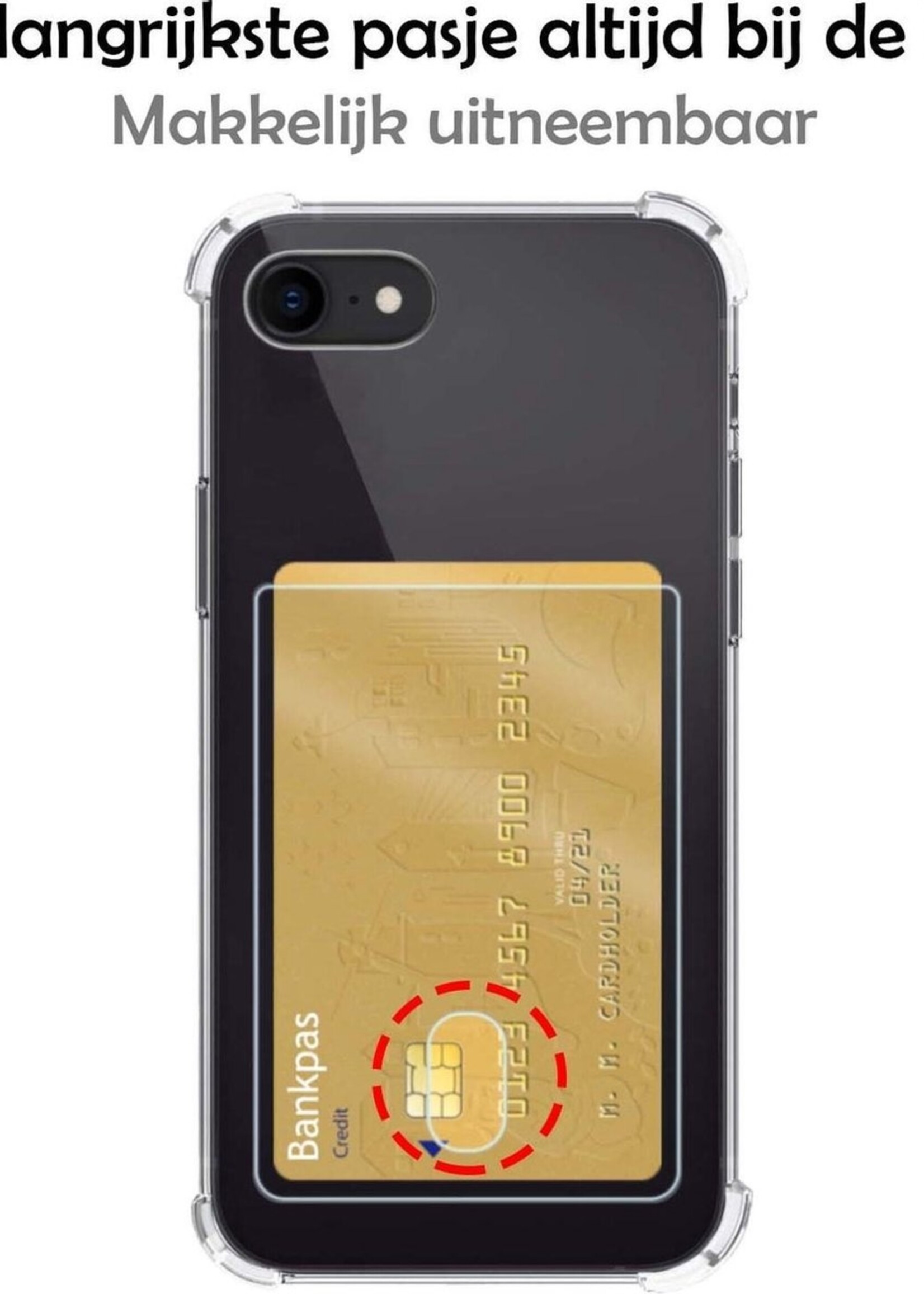 BTH Hoesje Geschikt voor iPhone 7/8 Hoesje Met Pasjeshouder Siliconen Case Met Kaarthouder Met Screenprotector - Hoes Geschikt voor iPhone 7/8 Hoesje Shock Proof Case - Transparant