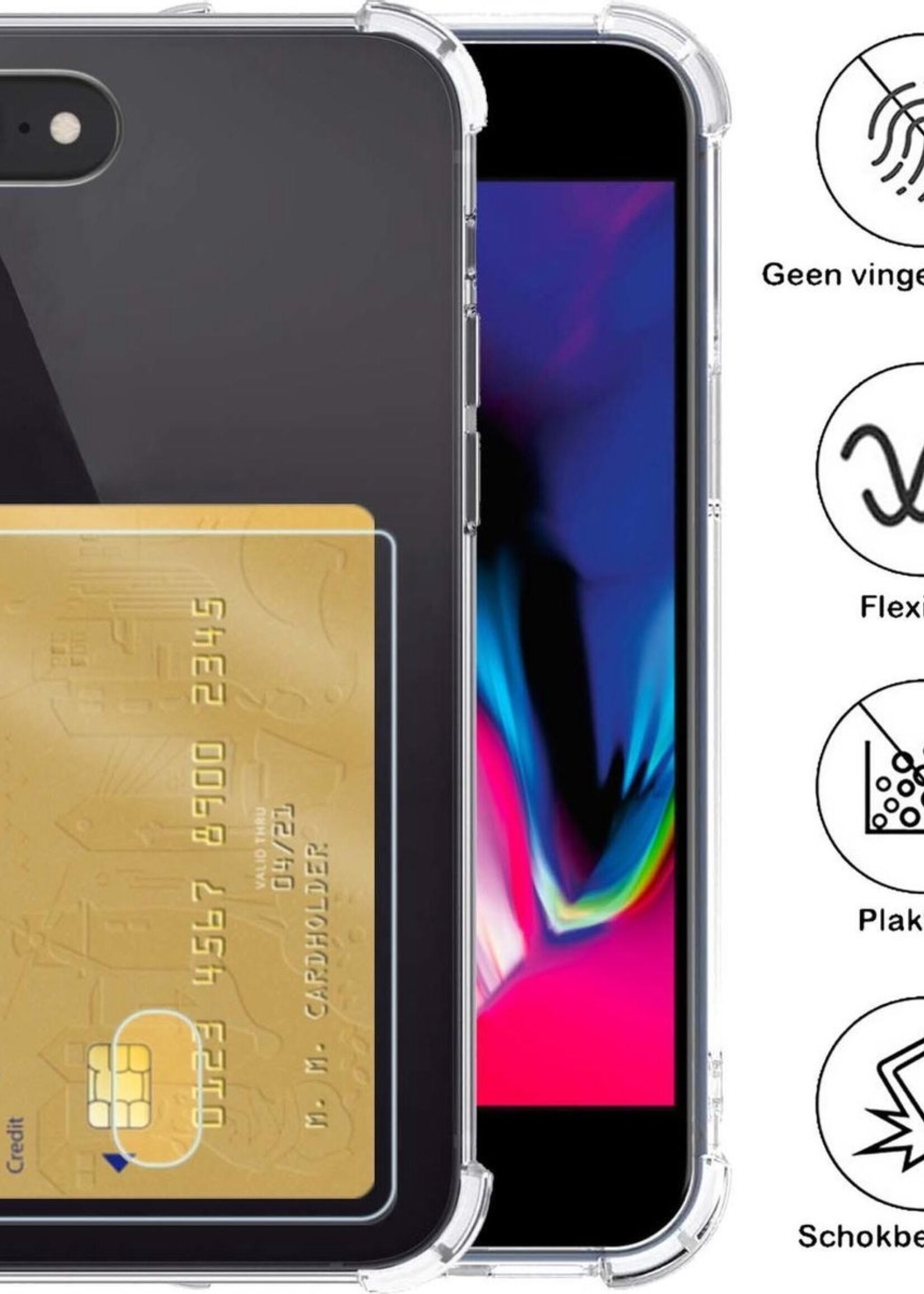 BTH Hoesje Geschikt voor iPhone 7/8 Hoesje Met Pasjeshouder Siliconen Case Met Kaarthouder Met 2x Screenprotector - Hoes Geschikt voor iPhone 7/8 Hoesje Shock Proof Case - Transparant
