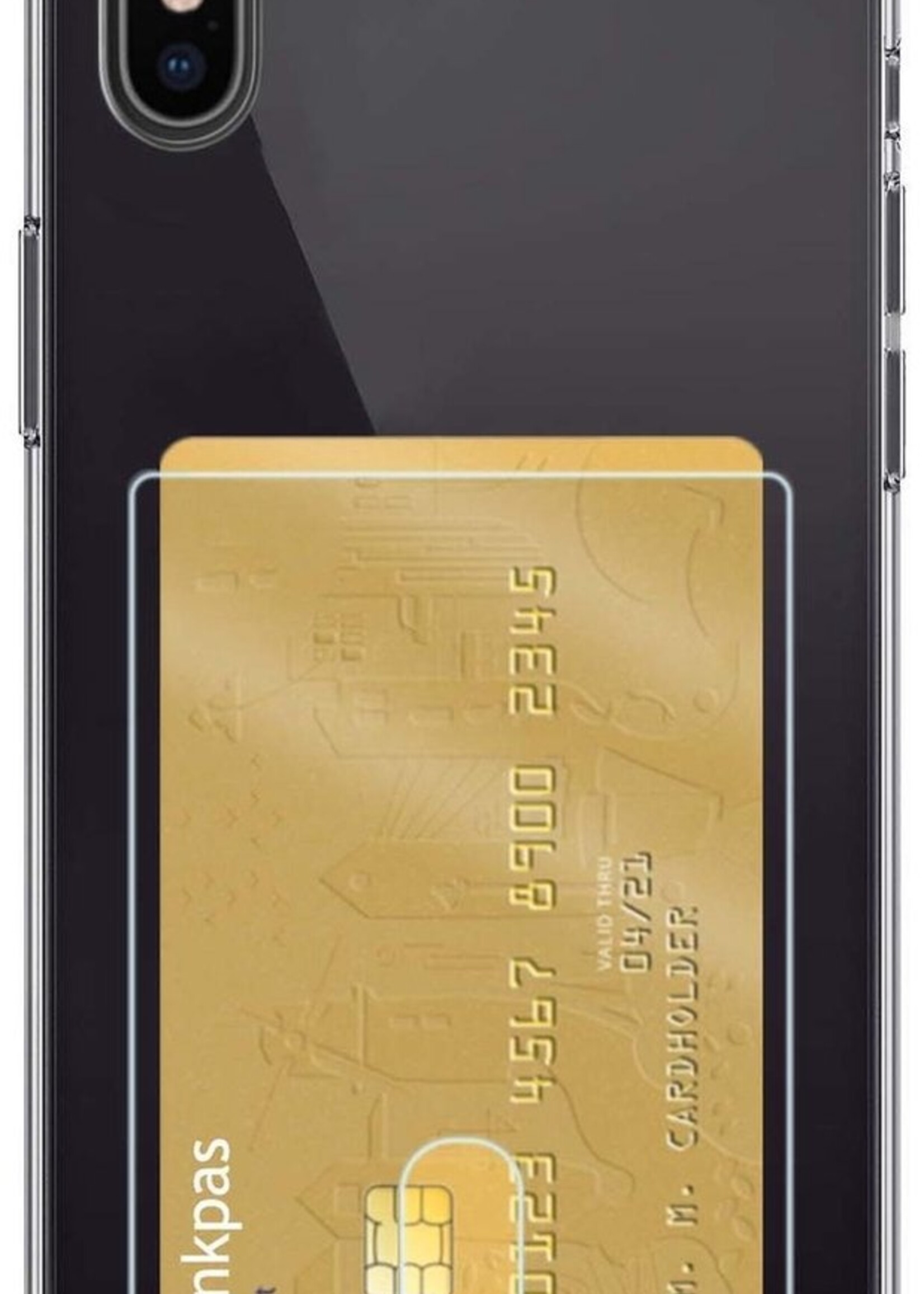 BTH Hoesje Geschikt voor iPhone X Hoesje Met Pasjeshouder Siliconen Case Met Kaarthouder - Hoes Geschikt voor iPhone X Hoesje Shock Proof Case - Transparant