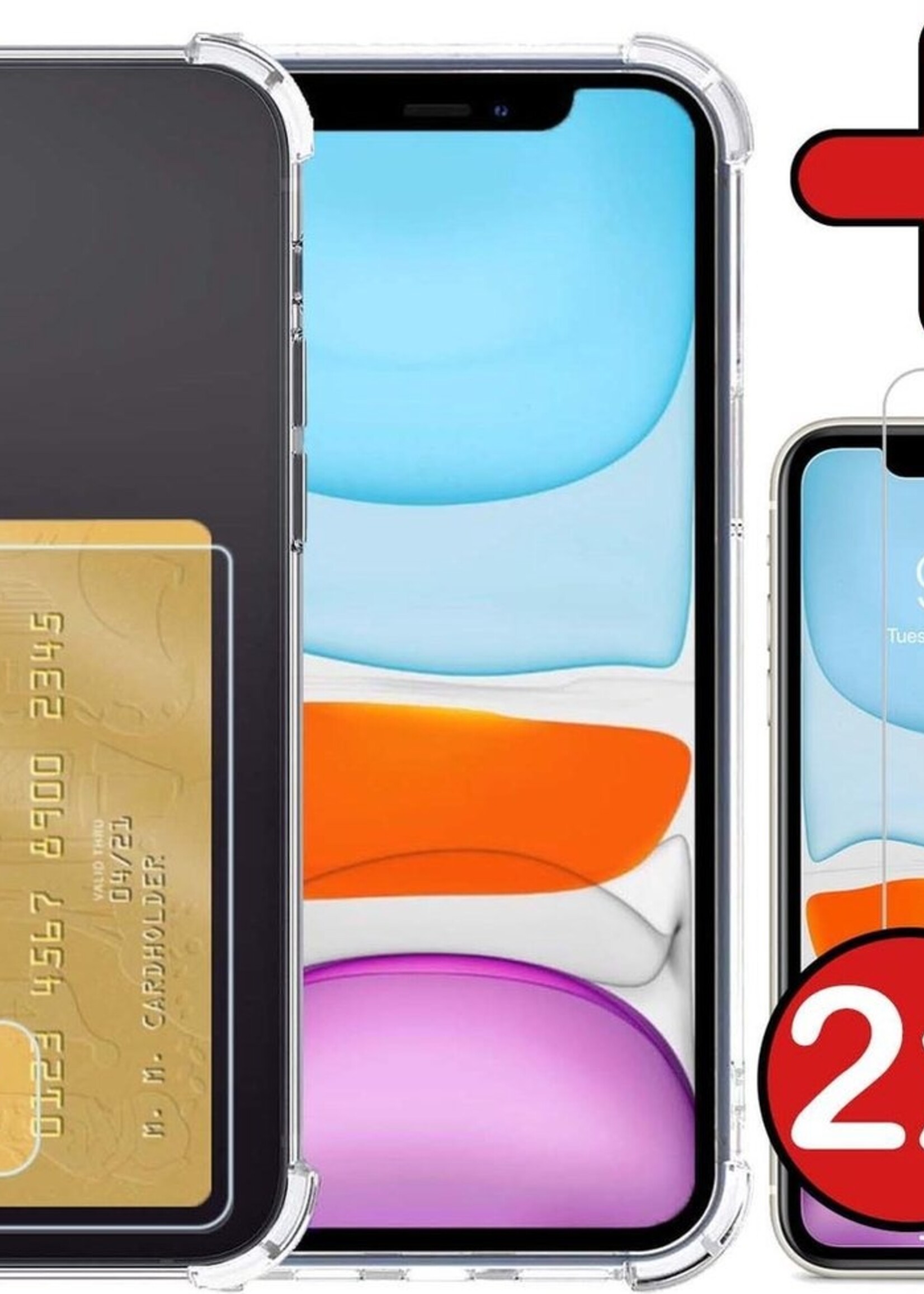 BTH Hoesje Geschikt voor iPhone X Hoesje Met Pasjeshouder Siliconen Case Met Kaarthouder Met 2x Screenprotector - Hoes Geschikt voor iPhone X Hoesje Shock Proof Case - Transparant