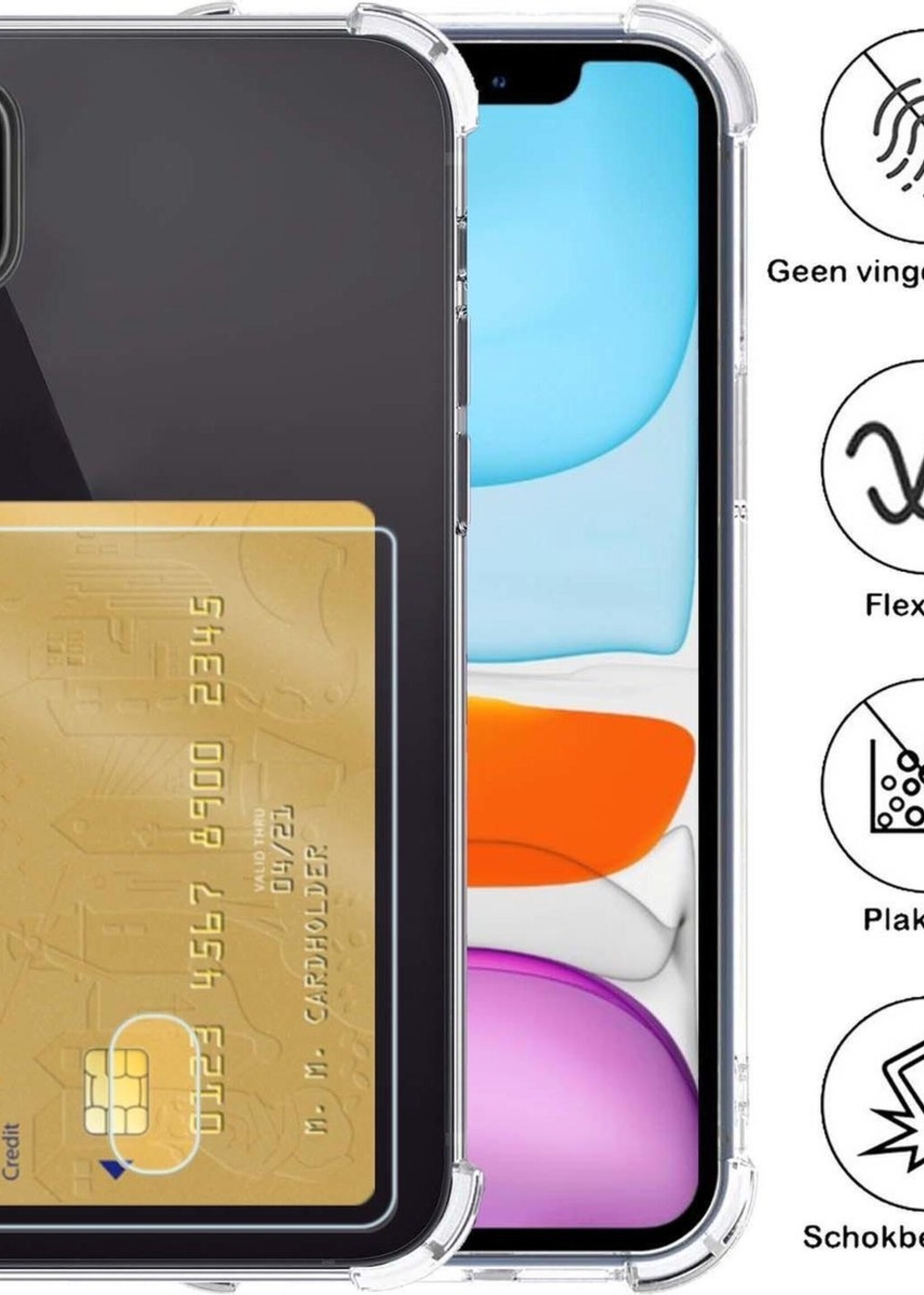 BTH Hoesje Geschikt voor iPhone X Hoesje Met Pasjeshouder Siliconen Case Met Kaarthouder Met 2x Screenprotector - Hoes Geschikt voor iPhone X Hoesje Shock Proof Case - Transparant