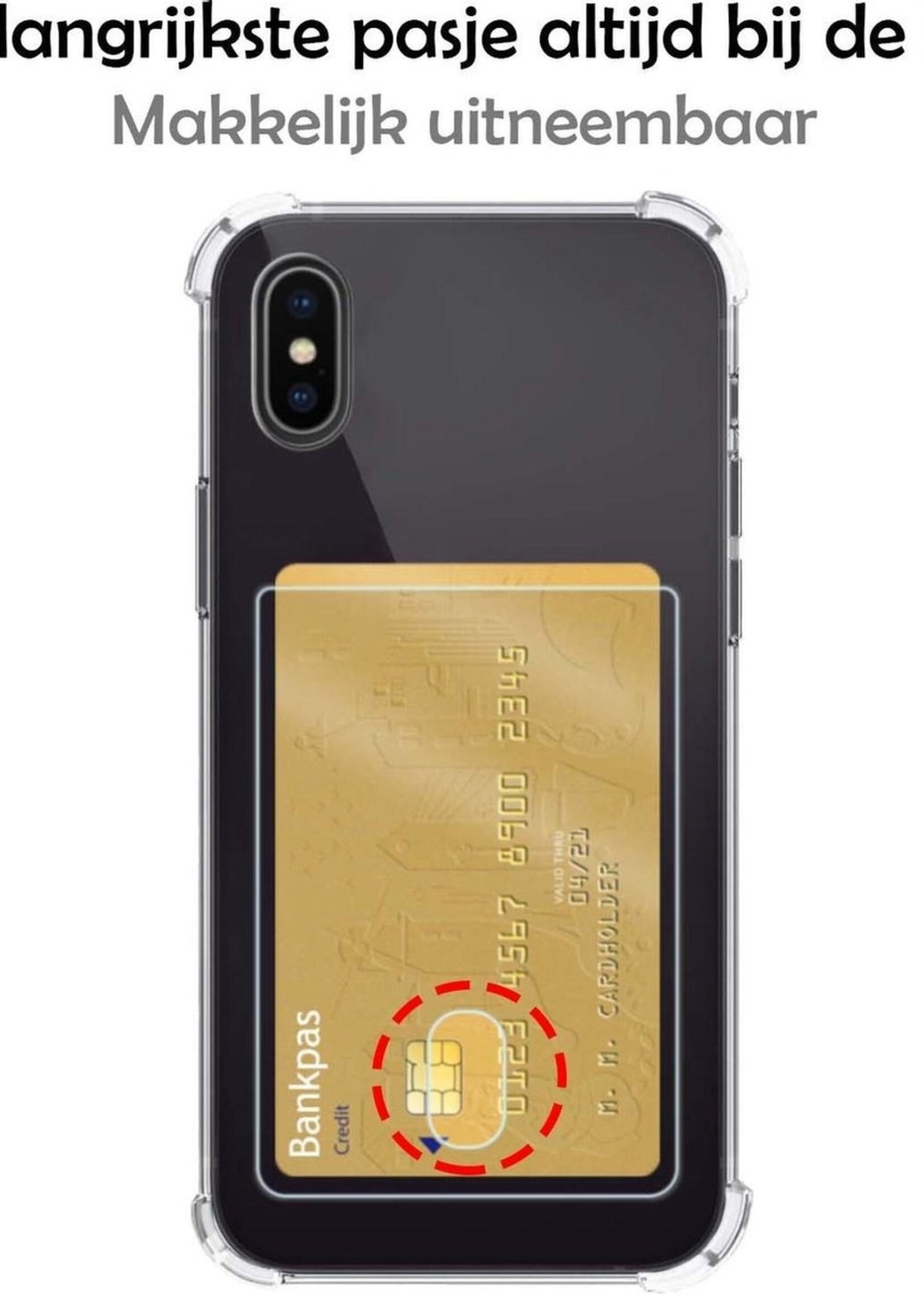 BTH Hoesje Geschikt voor iPhone X Hoesje Met Pasjeshouder Siliconen Case Met Kaarthouder Met 2x Screenprotector - Hoes Geschikt voor iPhone X Hoesje Shock Proof Case - Transparant
