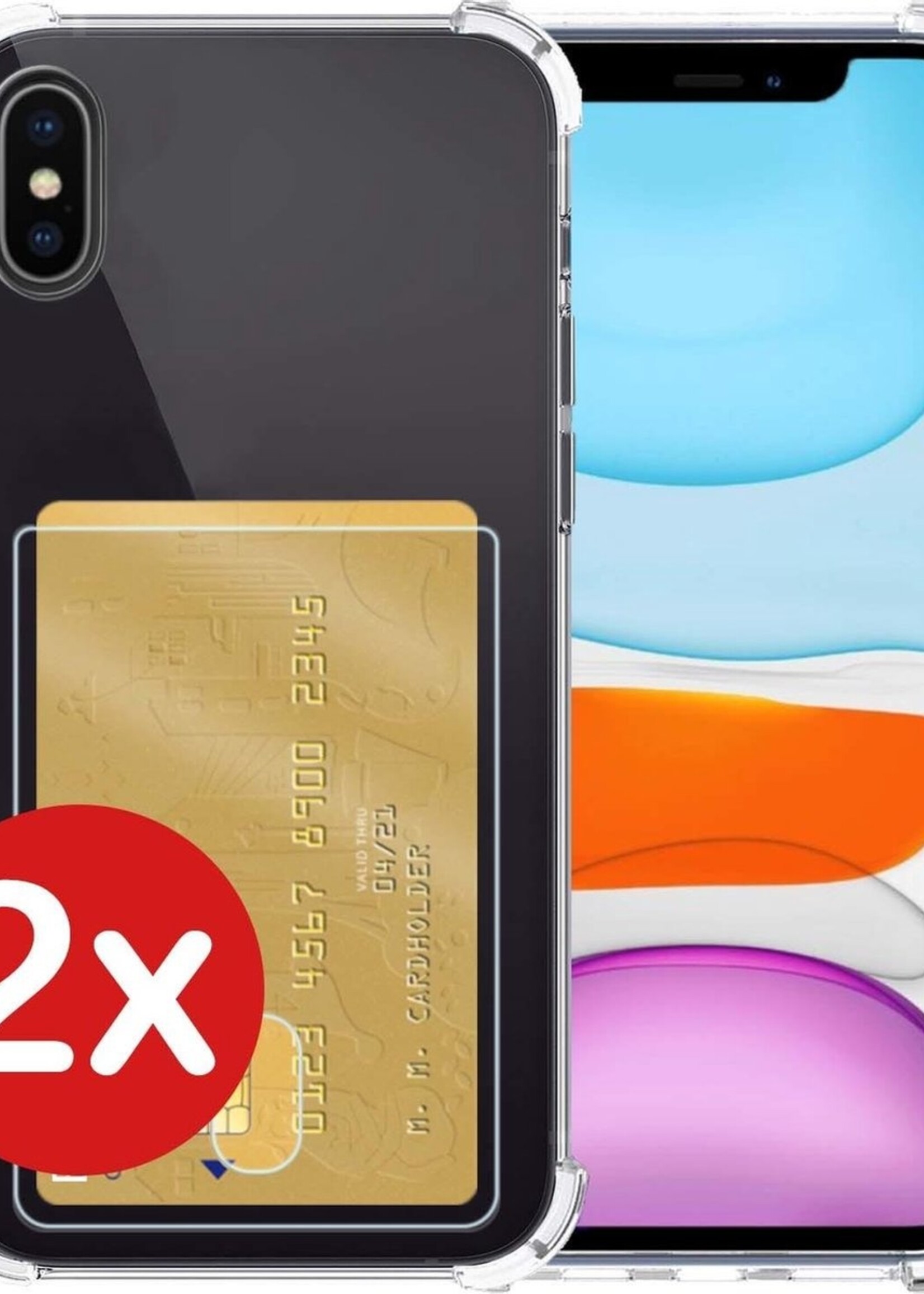 BTH Hoesje Geschikt voor iPhone X/Xs Hoesje Met Pasjeshouder Case Met Kaarthouder - Hoes Geschikt voor iPhone X/Xs Hoesje Shock Proof Case - Transparant - 2 PACK