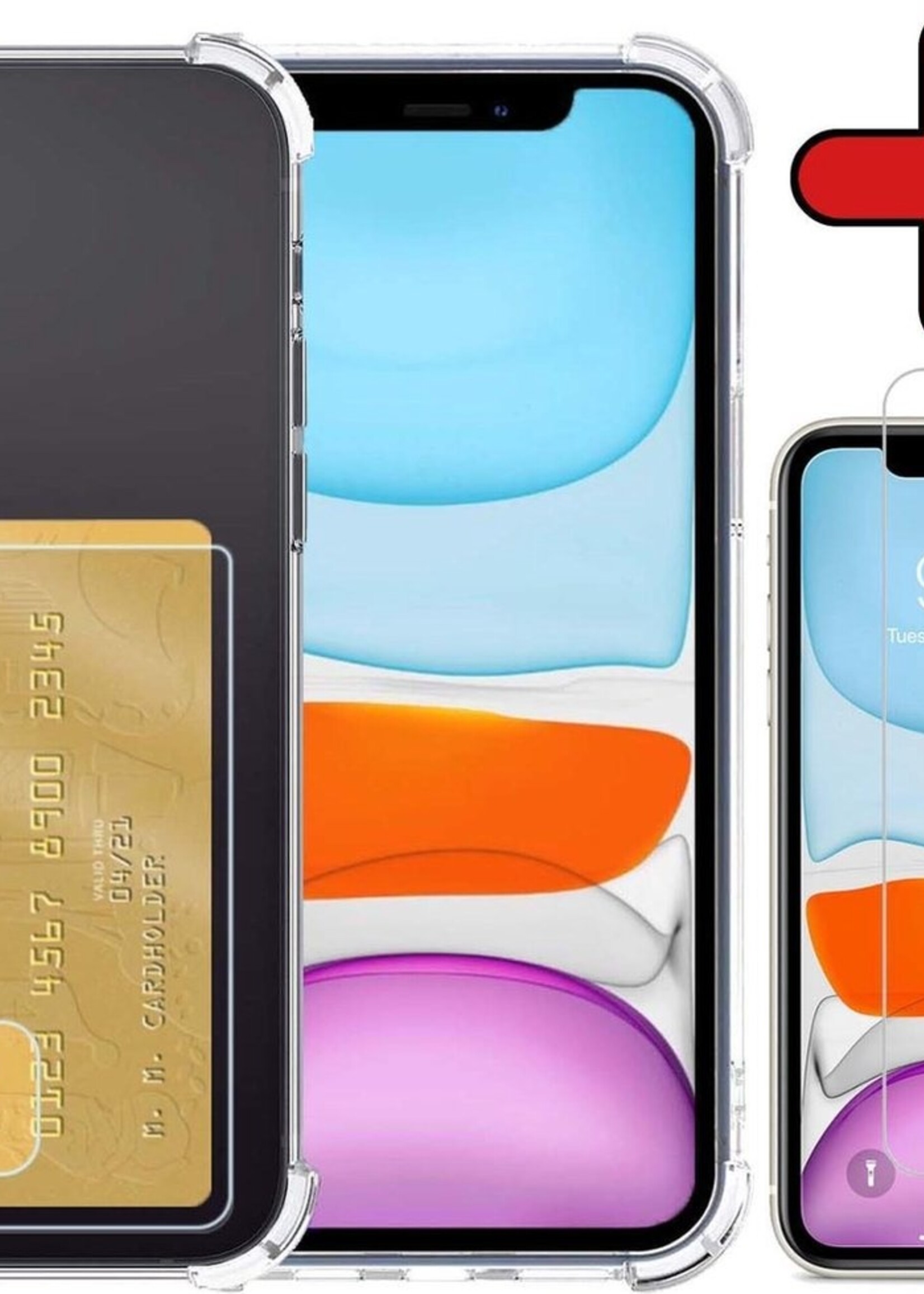 BTH Hoesje Geschikt voor iPhone X/Xs Hoesje Met Pasjeshouder Case Met Kaarthouder Met Screenprotector - Hoes Geschikt voor iPhone X/Xs Hoesje Shock Proof Case - Transparant
