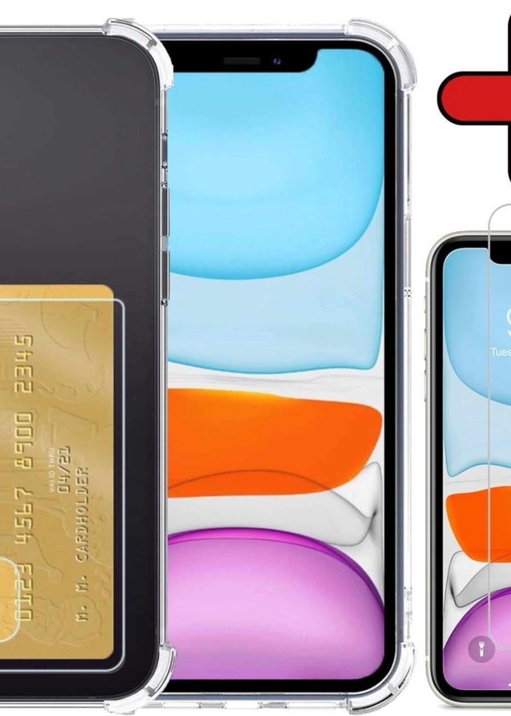 BTH Hoesje Geschikt voor iPhone XR Hoesje Met Pasjeshouder Siliconen Case Met Kaarthouder Met Screenprotector - Hoes Geschikt voor iPhone XR Hoesje Shock Proof Case - Transparant