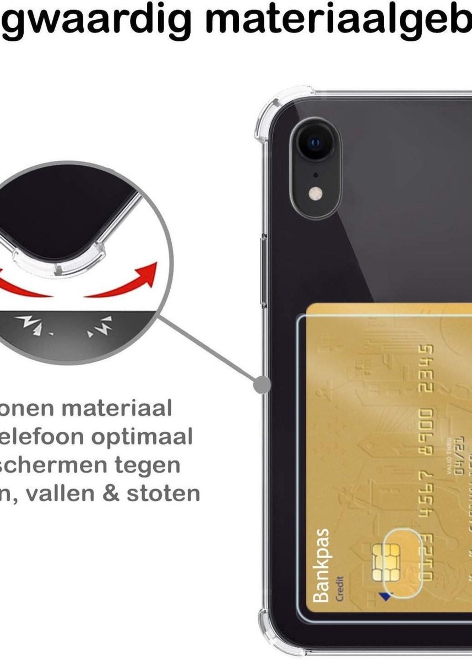 BTH Hoesje Geschikt voor iPhone XR Hoesje Met Pasjeshouder Siliconen Case Met Kaarthouder Met Screenprotector - Hoes Geschikt voor iPhone XR Hoesje Shock Proof Case - Transparant