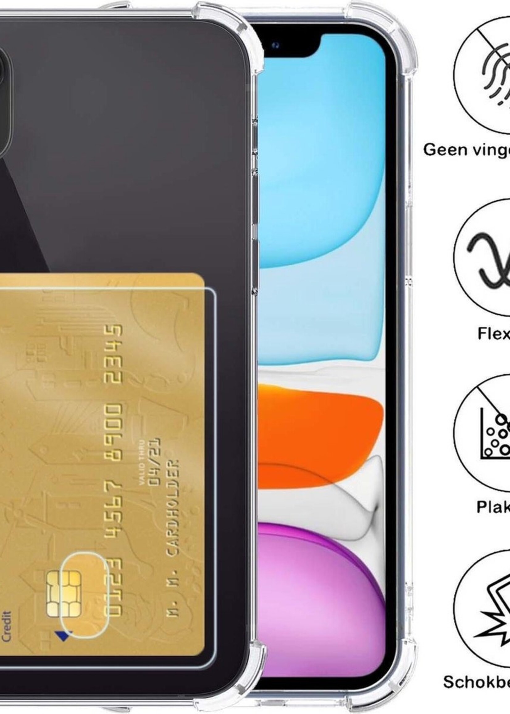 BTH Hoesje Geschikt voor iPhone XR Hoesje Met Pasjeshouder Siliconen Case Met Kaarthouder Met Screenprotector - Hoes Geschikt voor iPhone XR Hoesje Shock Proof Case - Transparant