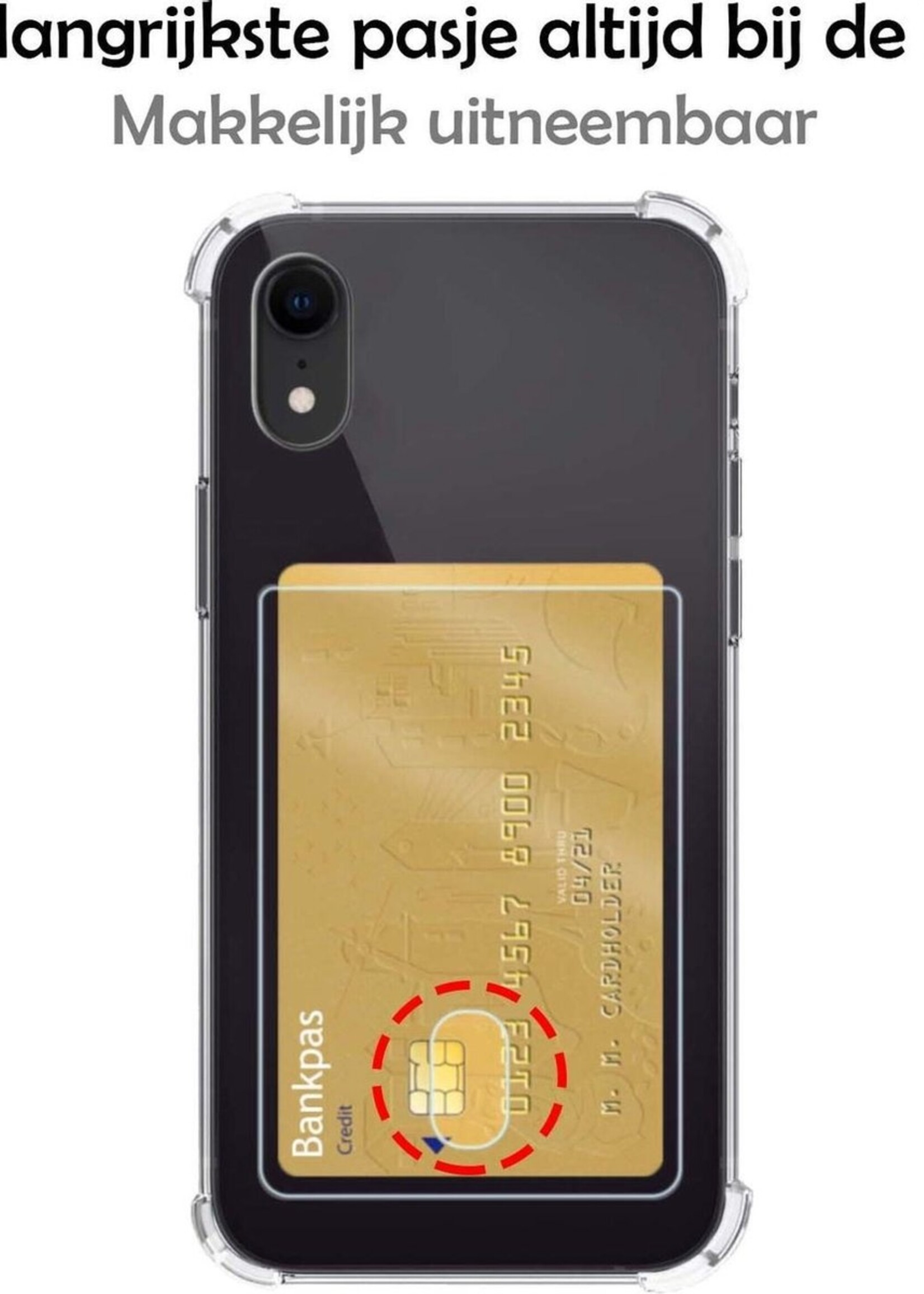 BTH Hoesje Geschikt voor iPhone XR Hoesje Met Pasjeshouder Siliconen Case Met Kaarthouder Met Screenprotector - Hoes Geschikt voor iPhone XR Hoesje Shock Proof Case - Transparant