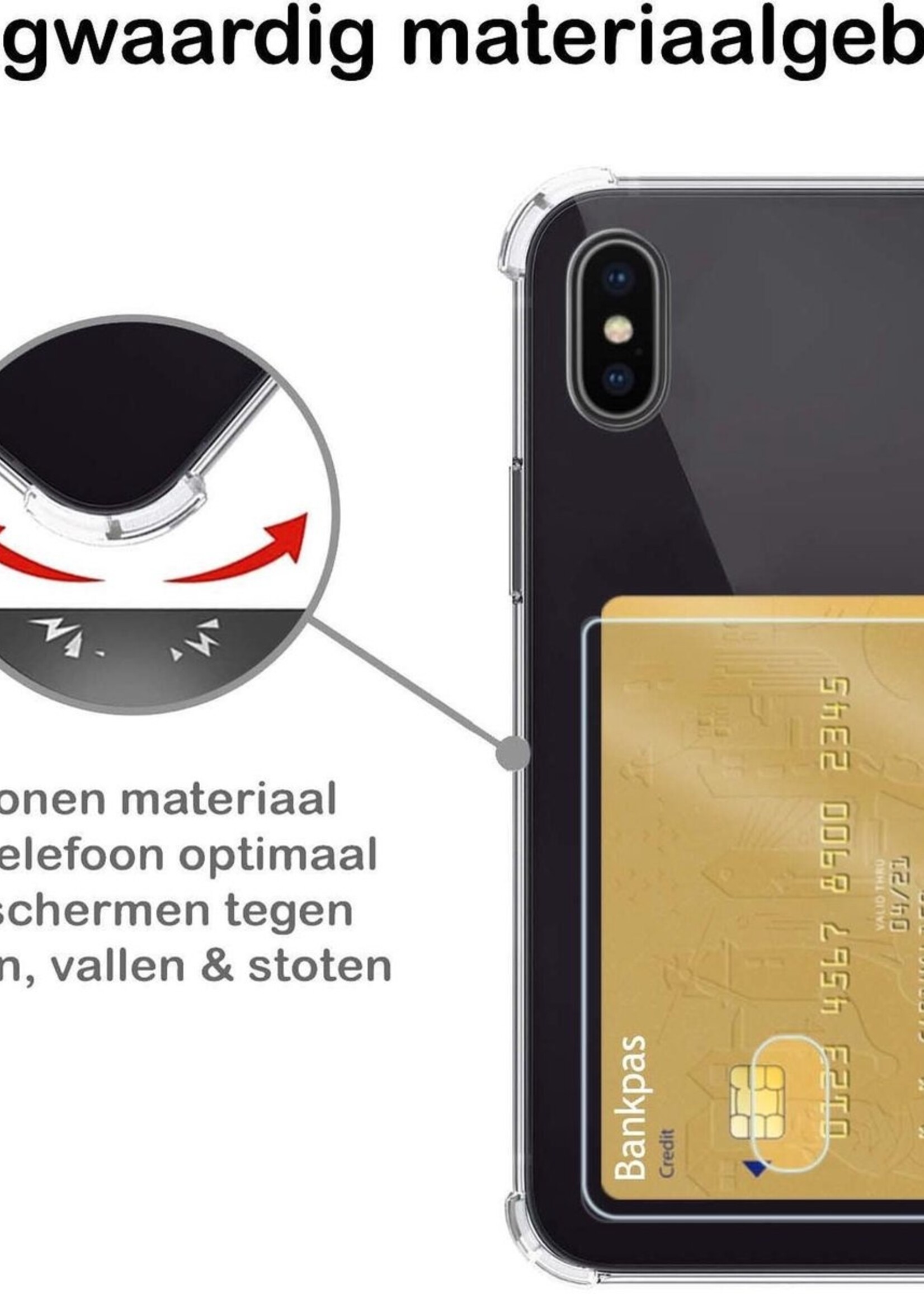 BTH Hoesje Geschikt voor iPhone Xs Max Hoesje Met Pasjeshouder Siliconen Case Met Kaarthouder Met 2x Screenprotector - Hoes Geschikt voor iPhone Xs Max Hoesje Shock Proof Case - Transparant