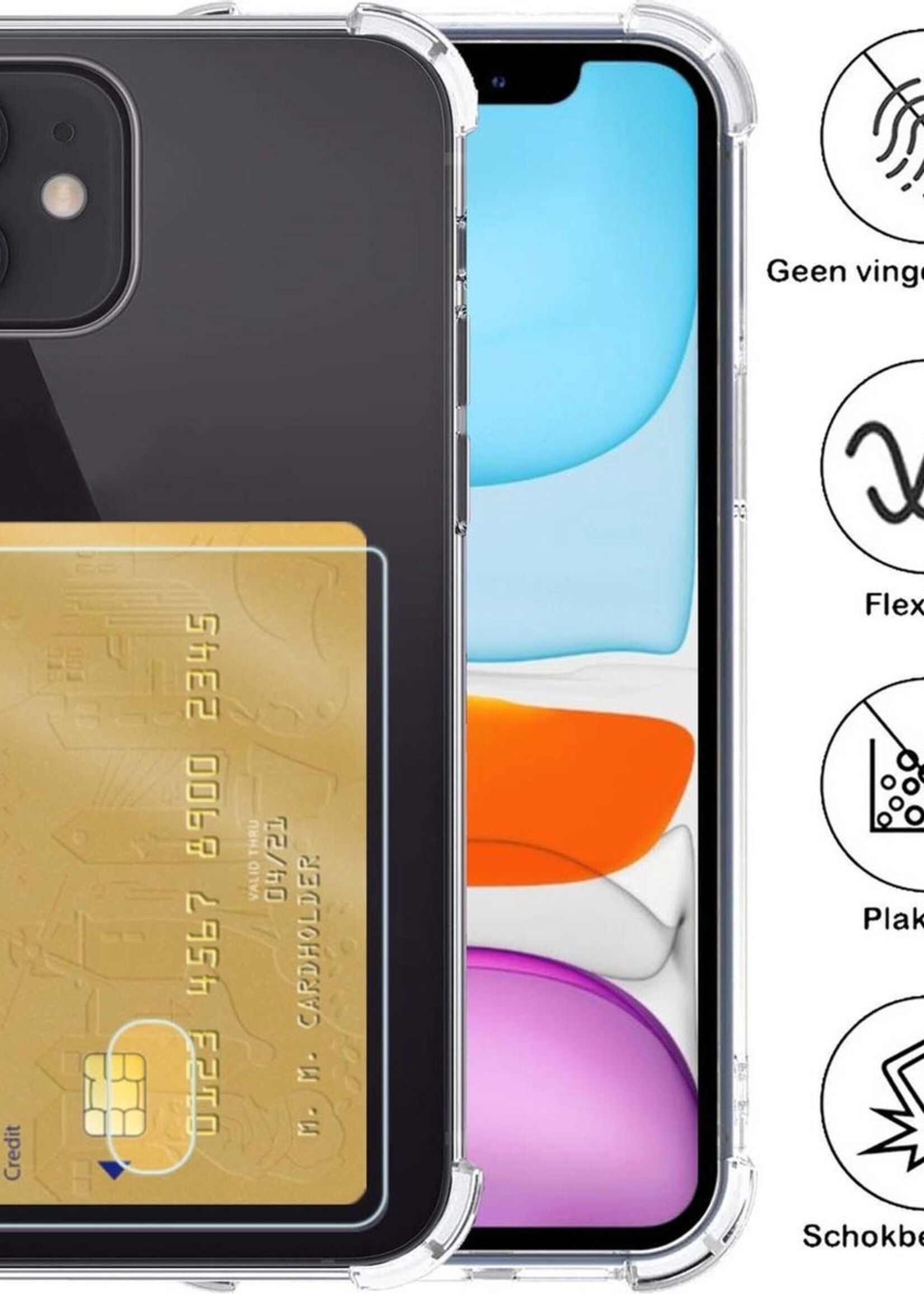 BTH Hoesje Geschikt voor iPhone 11 Hoesje Met Pasjeshouder Siliconen Case Met Kaarthouder - Hoes Geschikt voor iPhone 11 Hoesje Shock Proof Case - Transparant