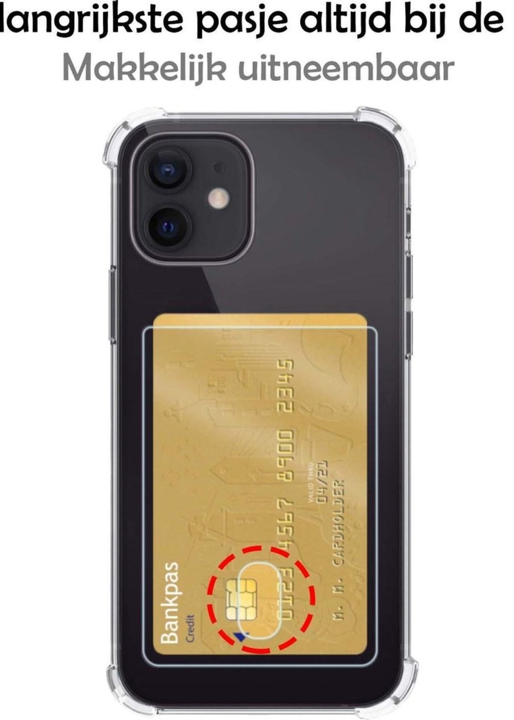 BTH Hoesje Geschikt voor iPhone 11 Hoesje Met Pasjeshouder Siliconen Case Met Kaarthouder - Hoes Geschikt voor iPhone 11 Hoesje Shock Proof Case - Transparant