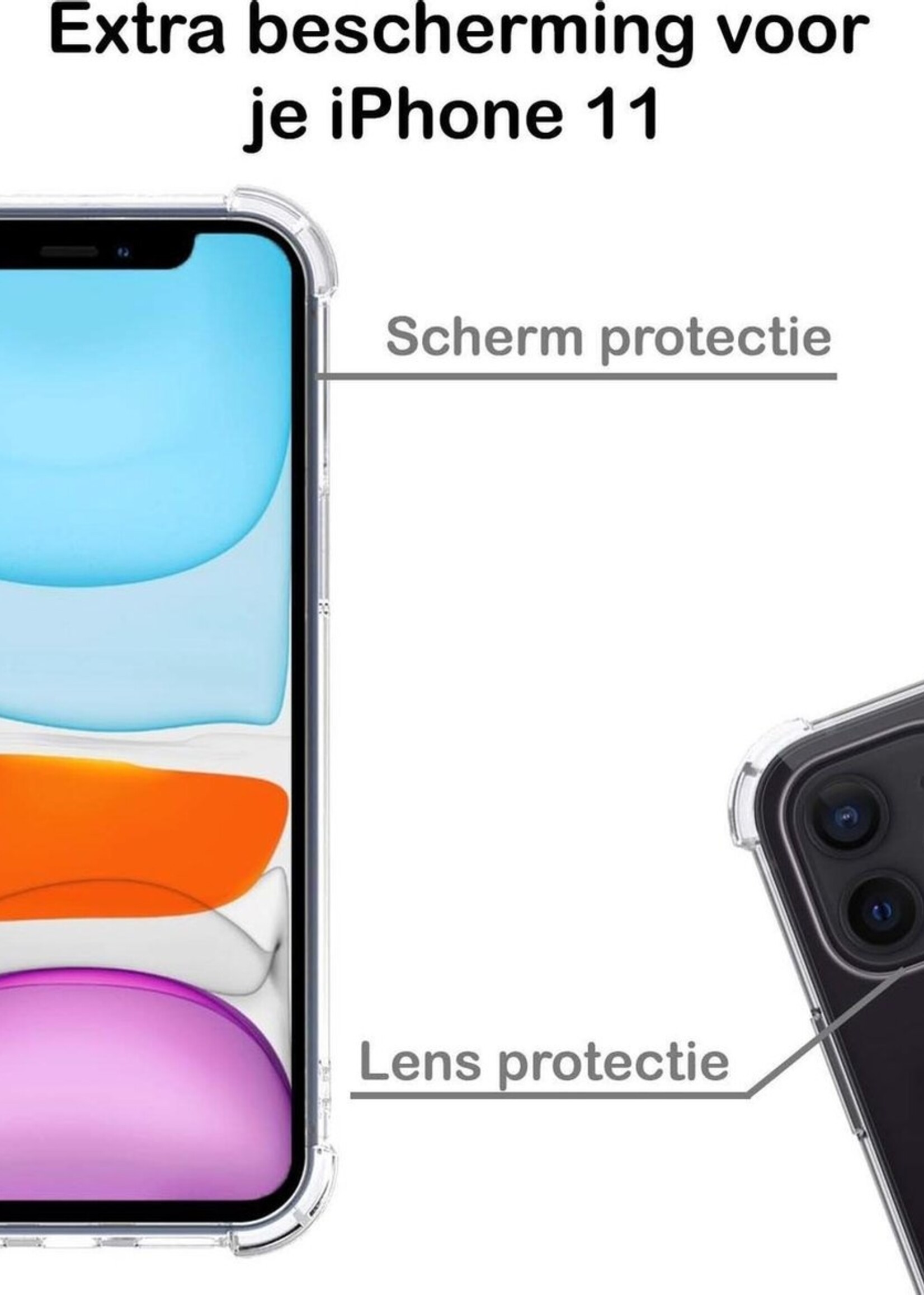 BTH Hoesje Geschikt voor iPhone 11 Hoesje Met Pasjeshouder Siliconen Case Met Kaarthouder - Hoes Geschikt voor iPhone 11 Hoesje Shock Proof Case - Transparant