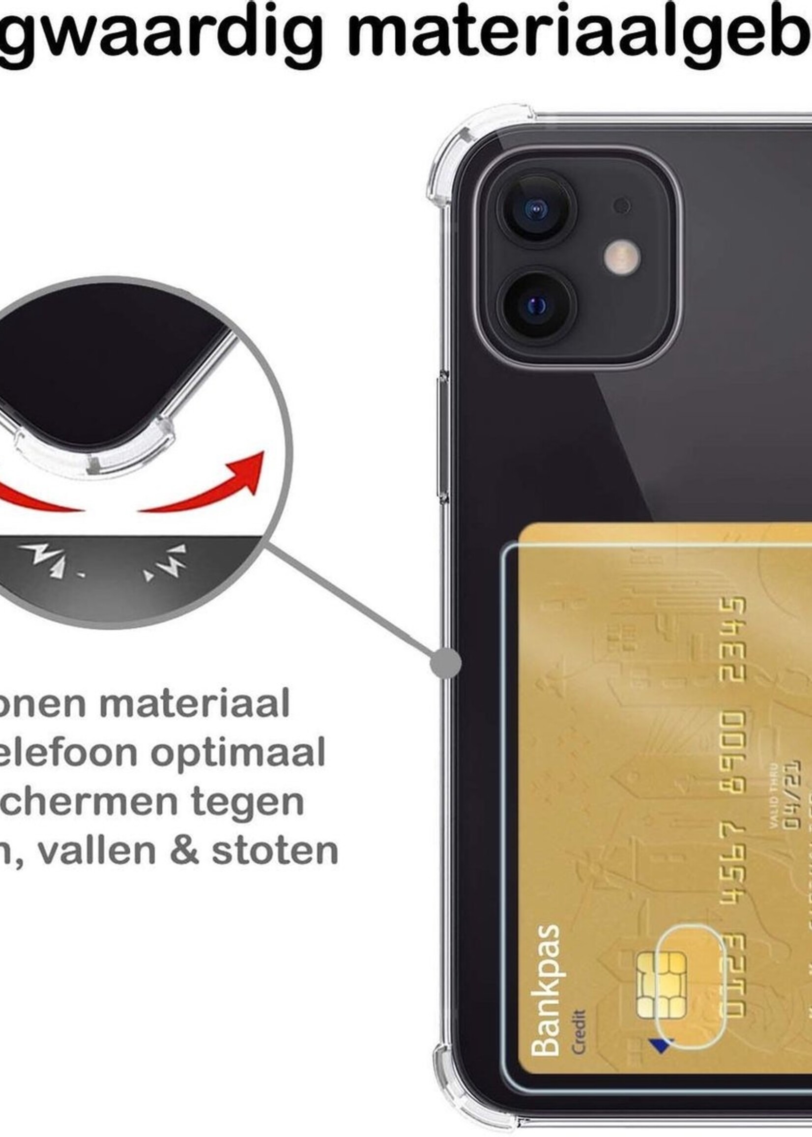 BTH Hoesje Geschikt voor iPhone 11 Hoesje Met Pasjeshouder Siliconen Case Met Kaarthouder - Hoes Geschikt voor iPhone 11 Hoesje Shock Proof Case - Transparant