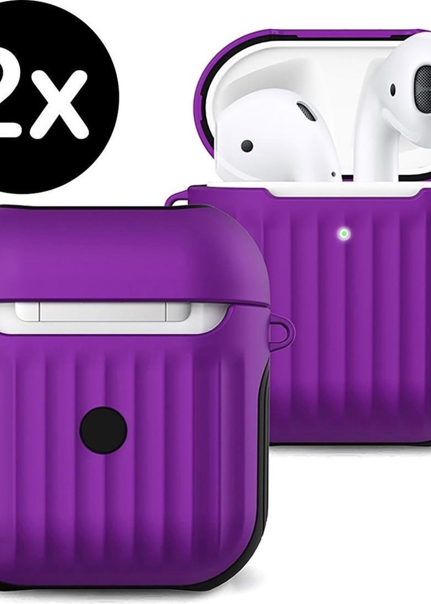 BTH Case Geschikt voor AirPods Hoesje Hoes Hard Cover Ribbels - Hoesje Geschikt voor Apple Airpods 1/2 Case Met Ribbels - Paars - 2 PACK
