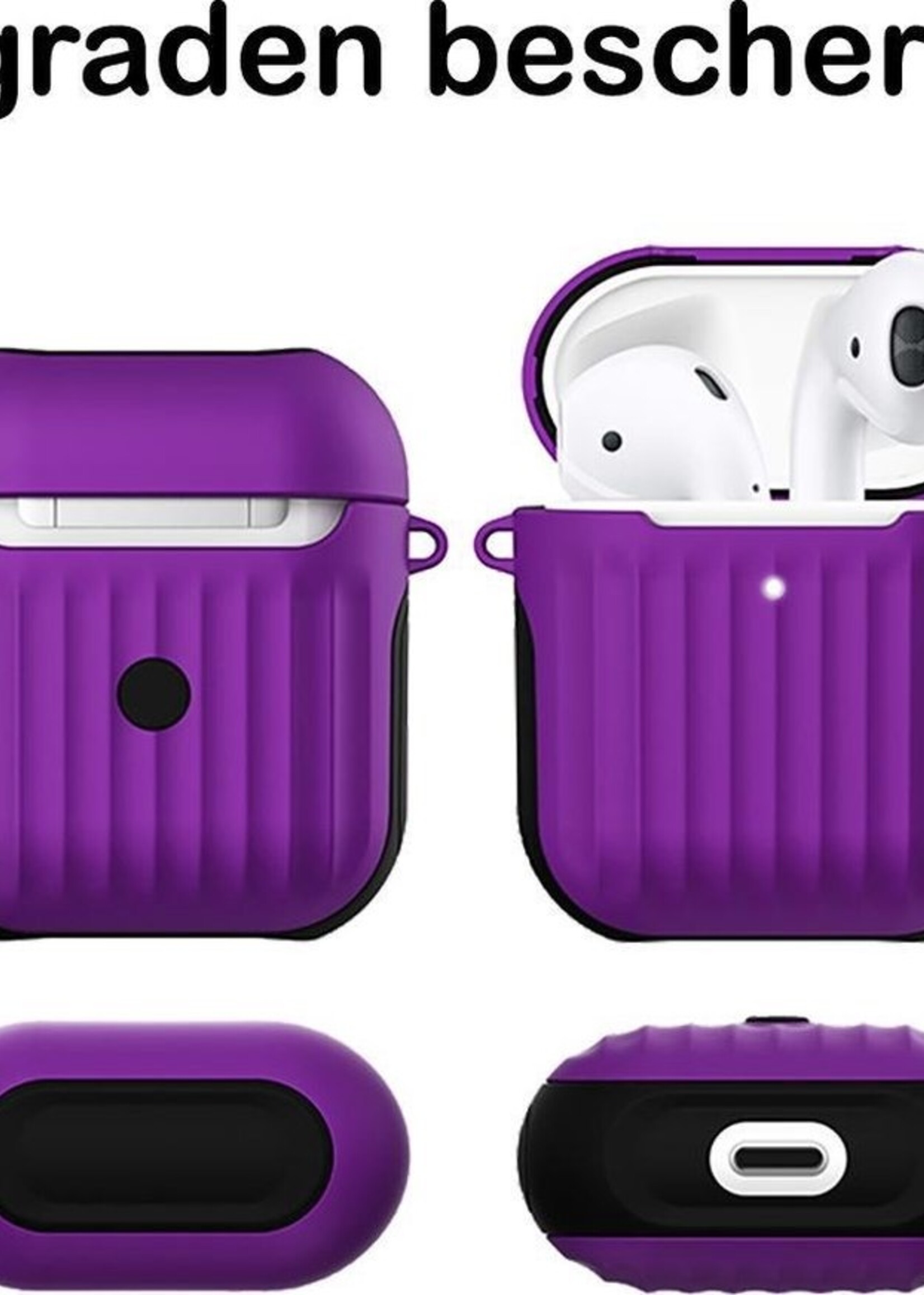 BTH Case Geschikt voor AirPods Hoesje Hoes Hard Cover Ribbels - Hoesje Geschikt voor Apple Airpods 1/2 Case Met Ribbels - Paars - 2 PACK
