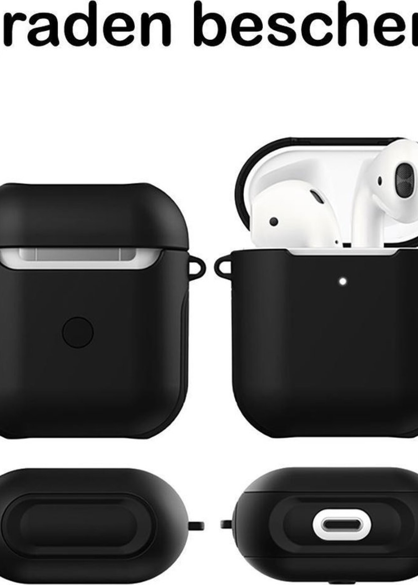 BTH Case Geschikt voor AirPods 2 Hoesje Hoes Hard Cover Ribbels - Hoesje Geschikt voor Apple Airpods 2 Case Met Ribbels - Zwart - 2 PACK
